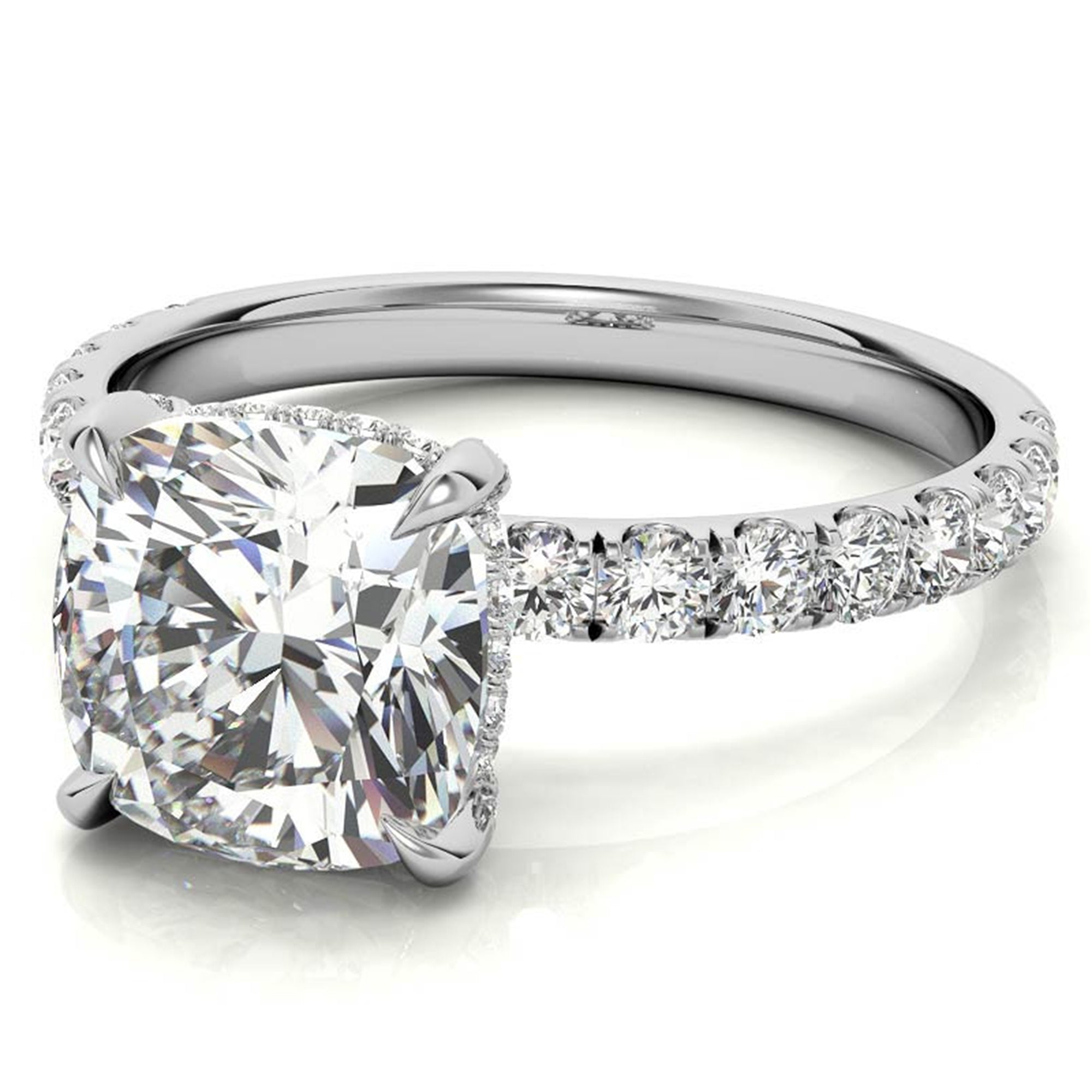 Adjustable Sterling Silver Classic White Gold Halo Cushion Ring For Women