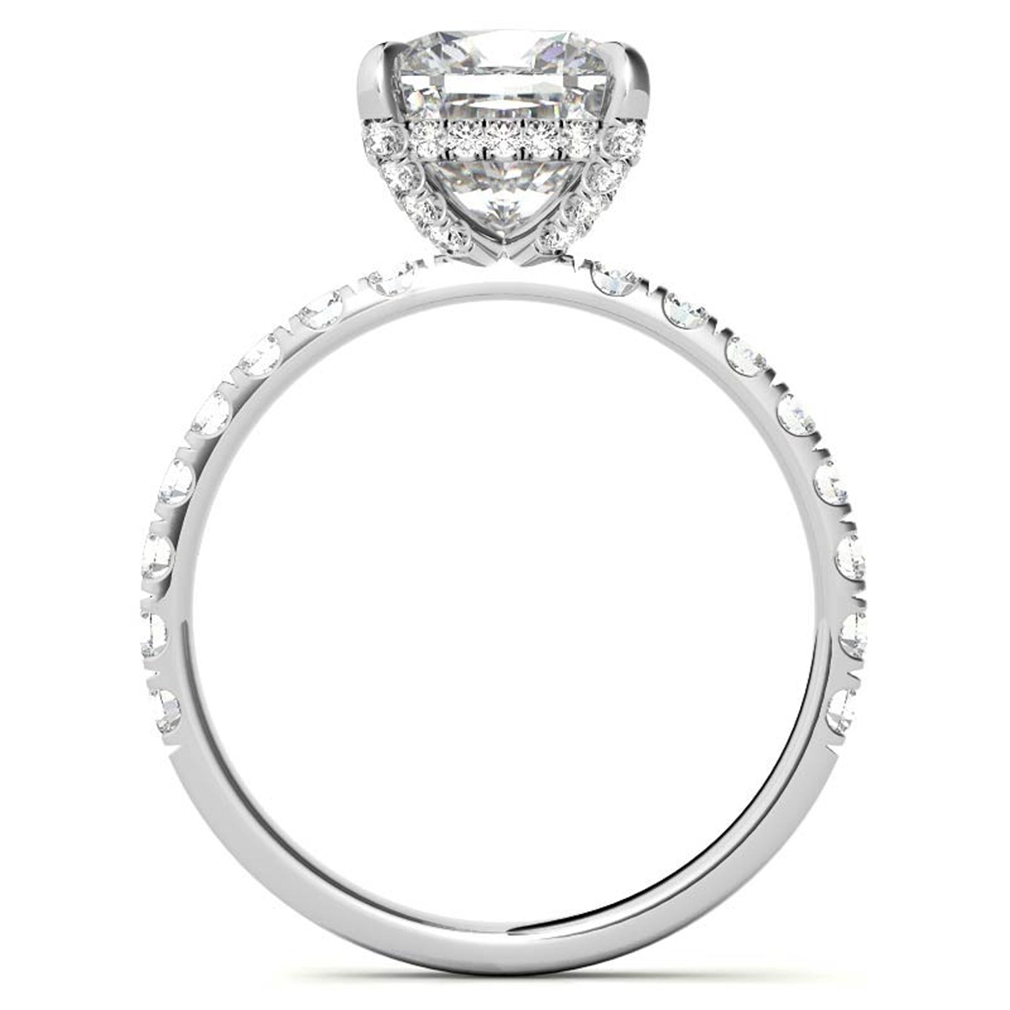 Adjustable Sterling Silver Classic White Gold Halo Cushion Ring For Women