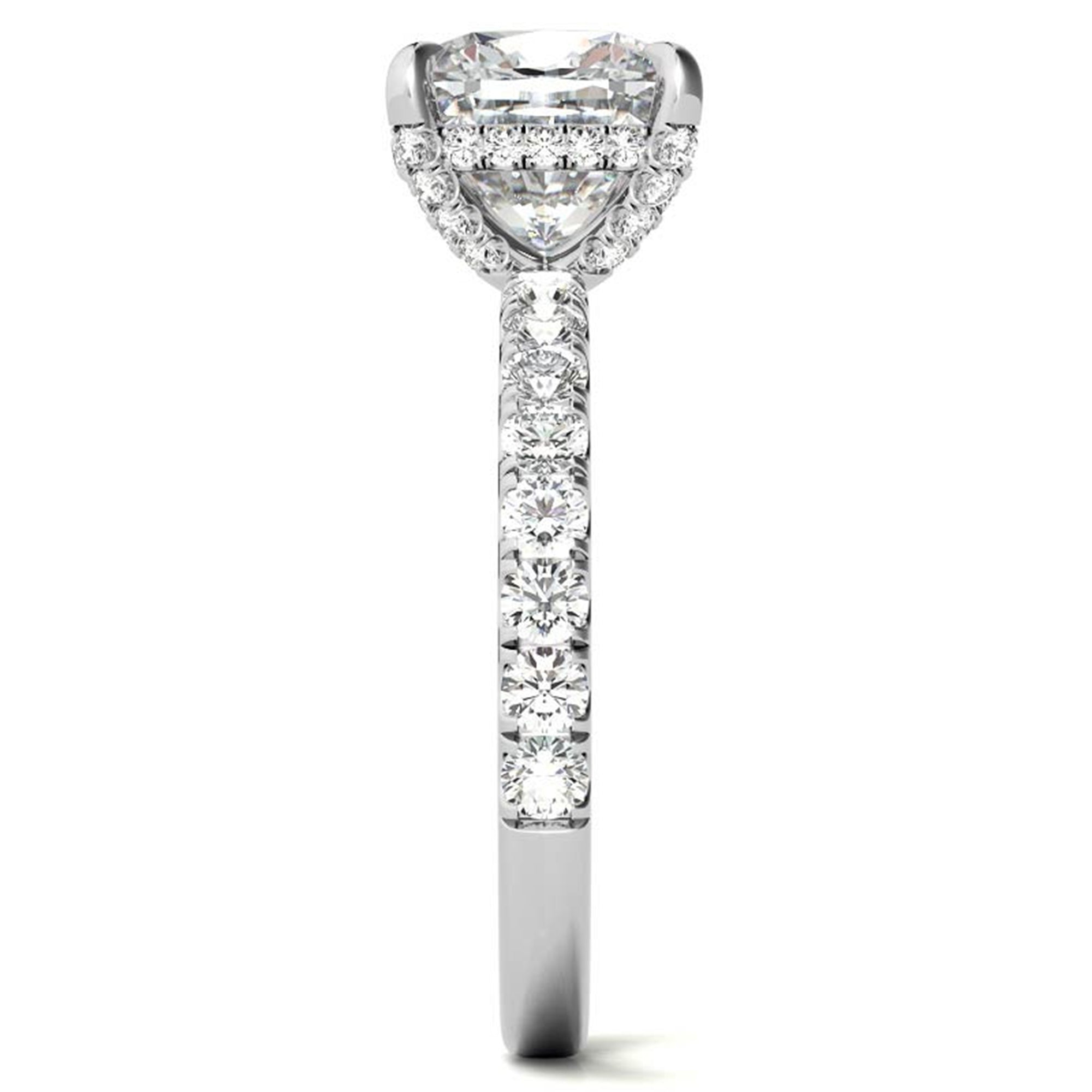 Adjustable Sterling Silver Classic White Gold Halo Cushion Ring For Women