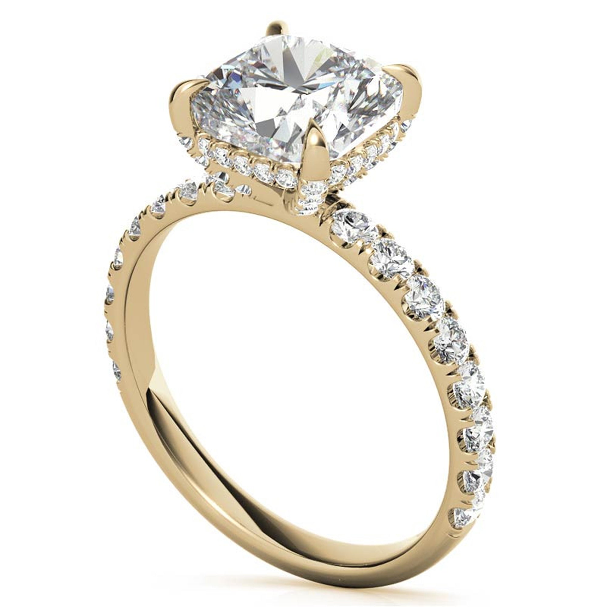 Adjustable Sterling Silver Classic Yellow Gold Halo Cushion Ring For Women