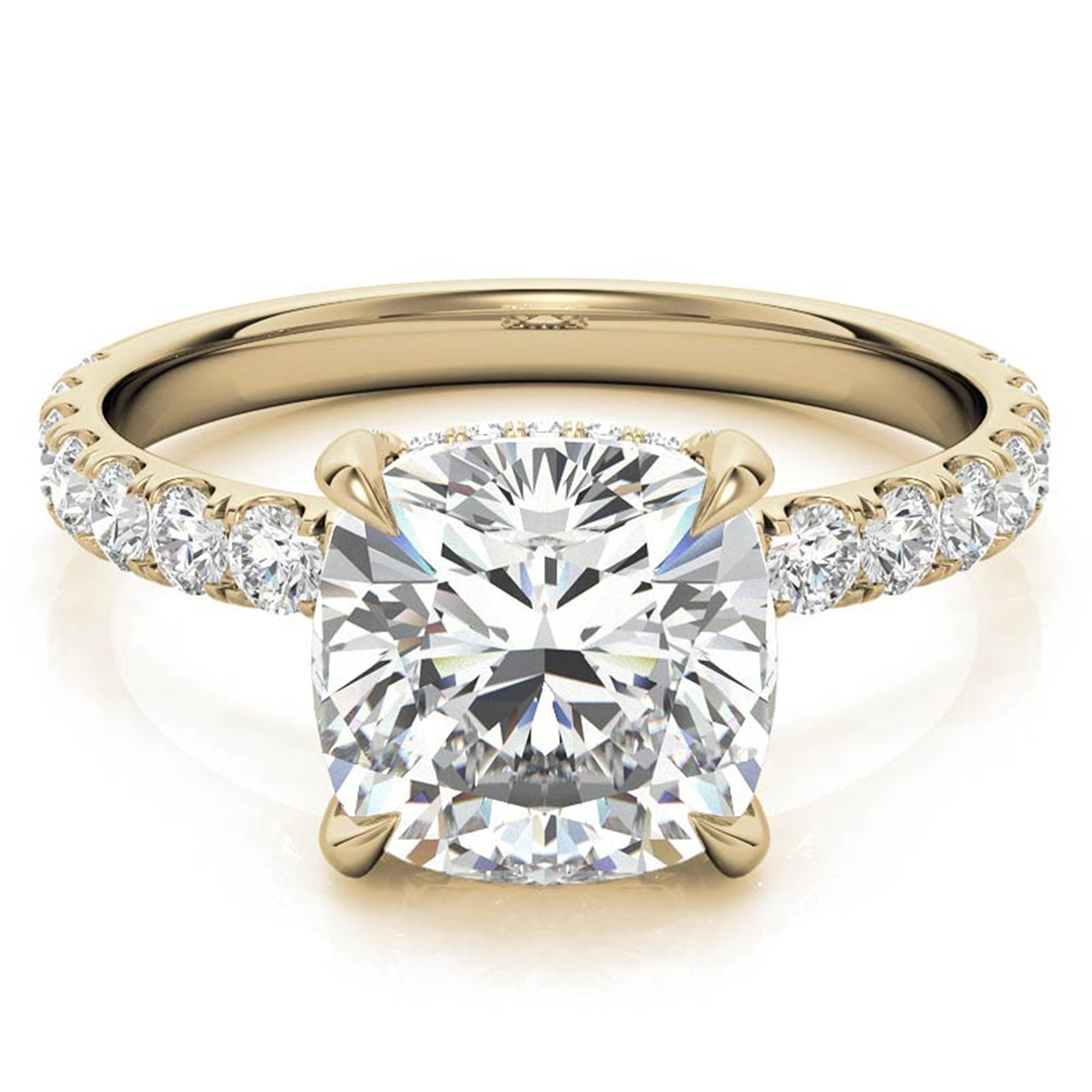 Adjustable Sterling Silver Classic Yellow Gold Halo Cushion Ring For Women