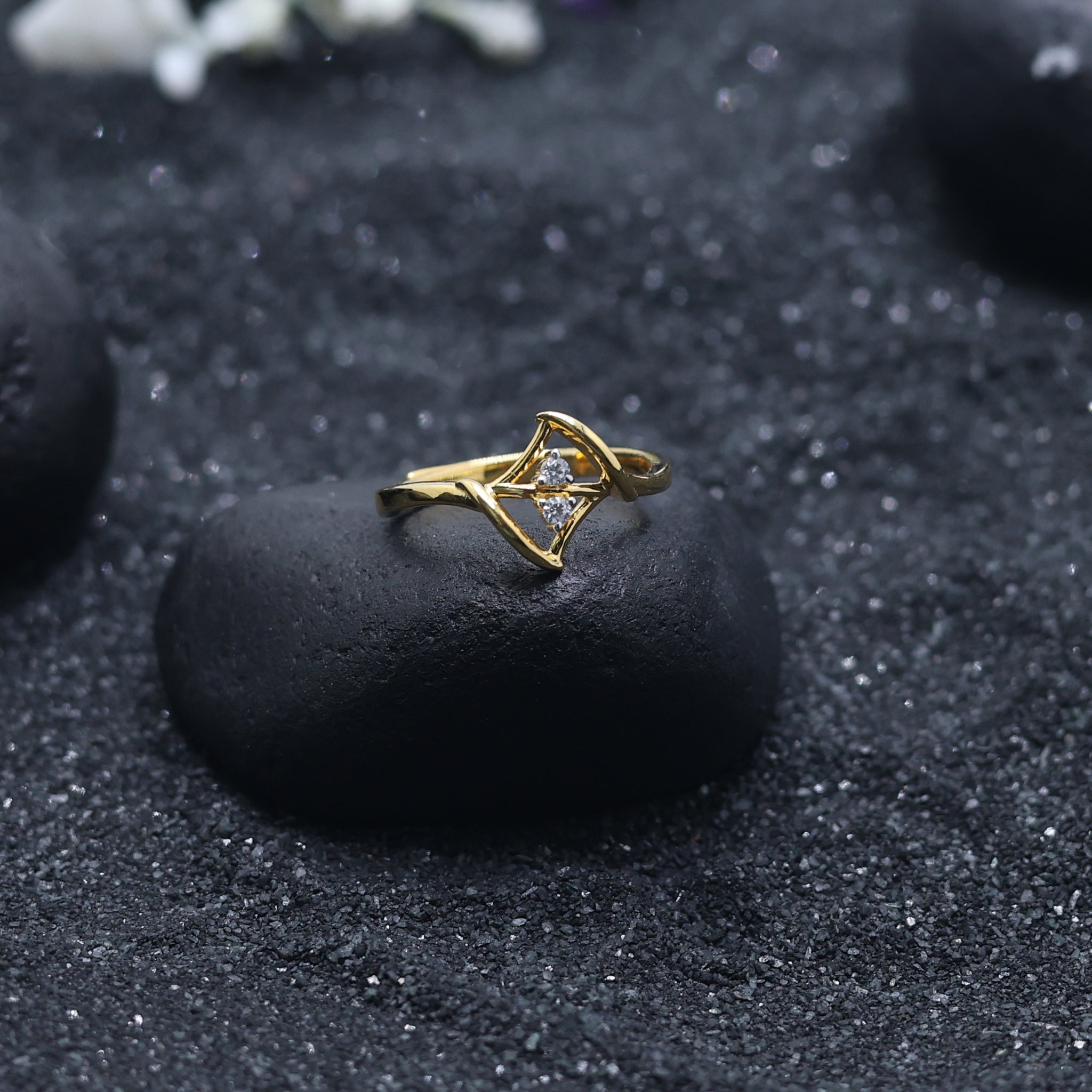 Silver Yellow Gold Adjustable Dual Triangular Loop Minimalist Twist Ring for Women