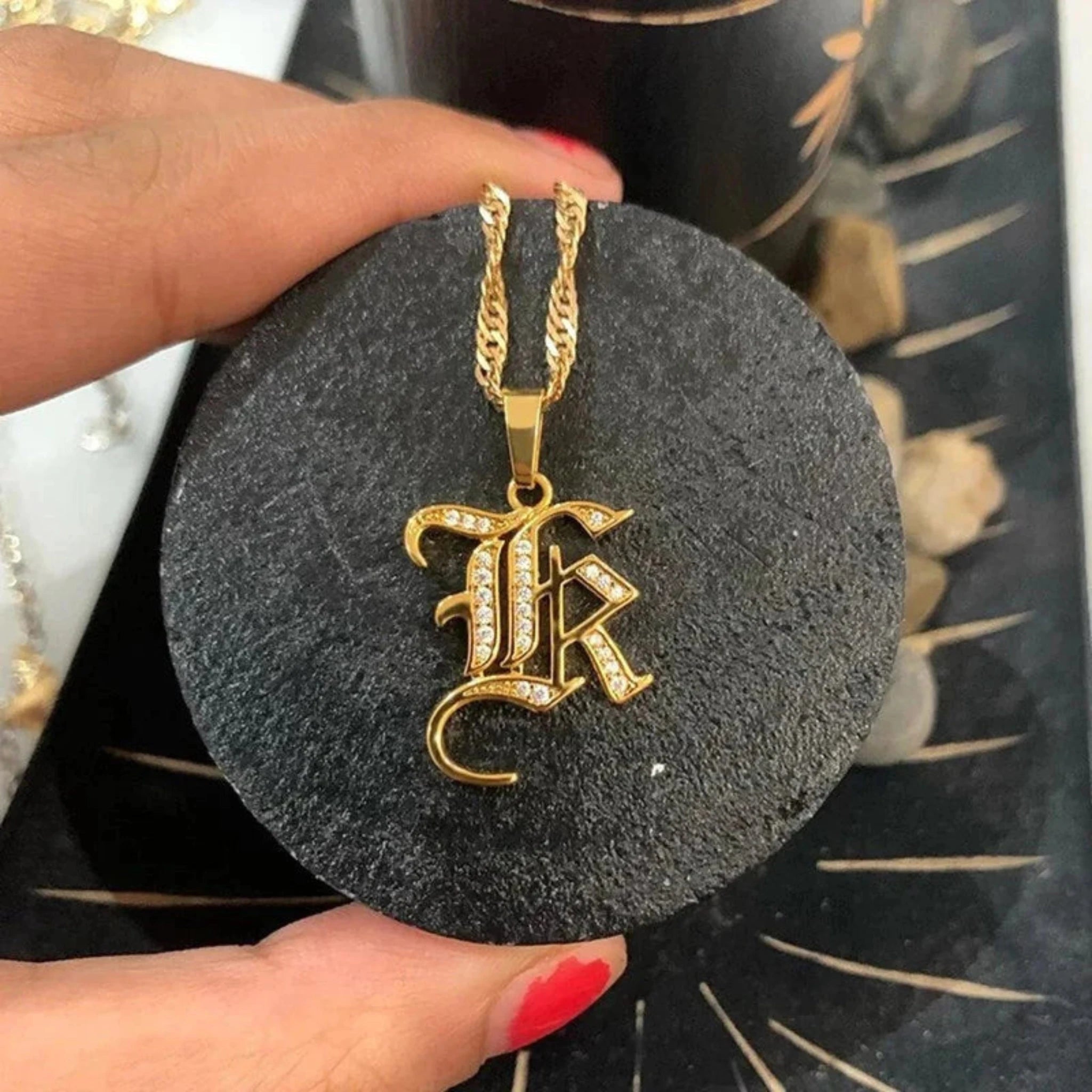 Yellow Gold Adjustable Silver Font Letter Pendant For Woman