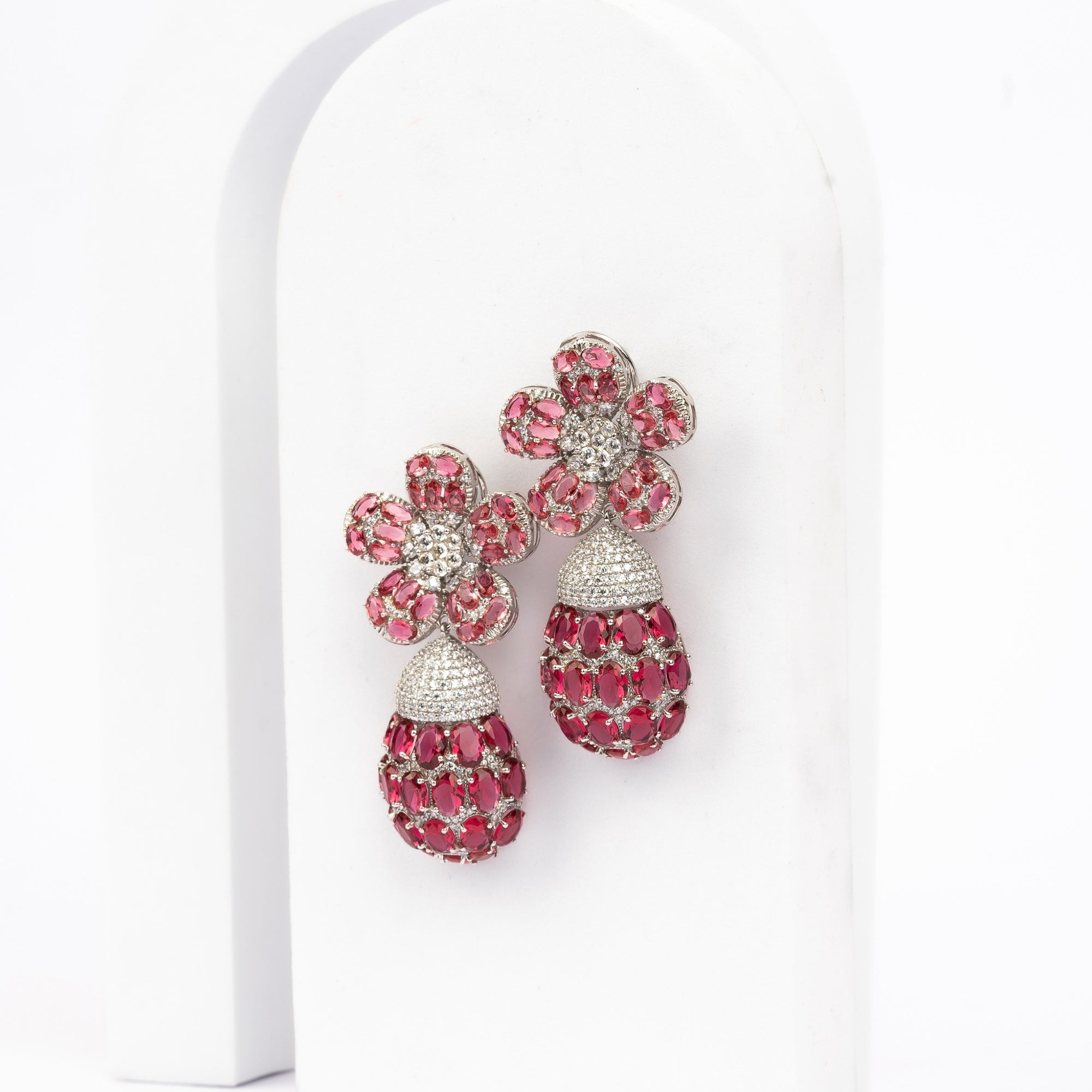 Ruby Mosaic Floral Drop Earring