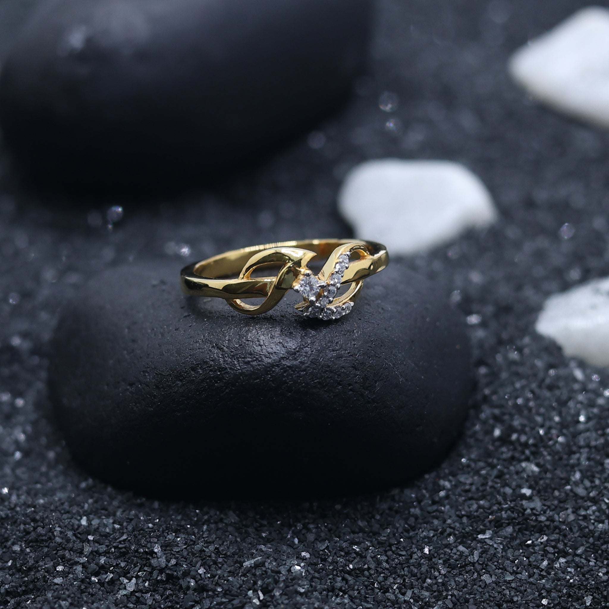 Silver Yellow Gold Adjustable Floral Twist Round-Cut Cluster Ring for Women