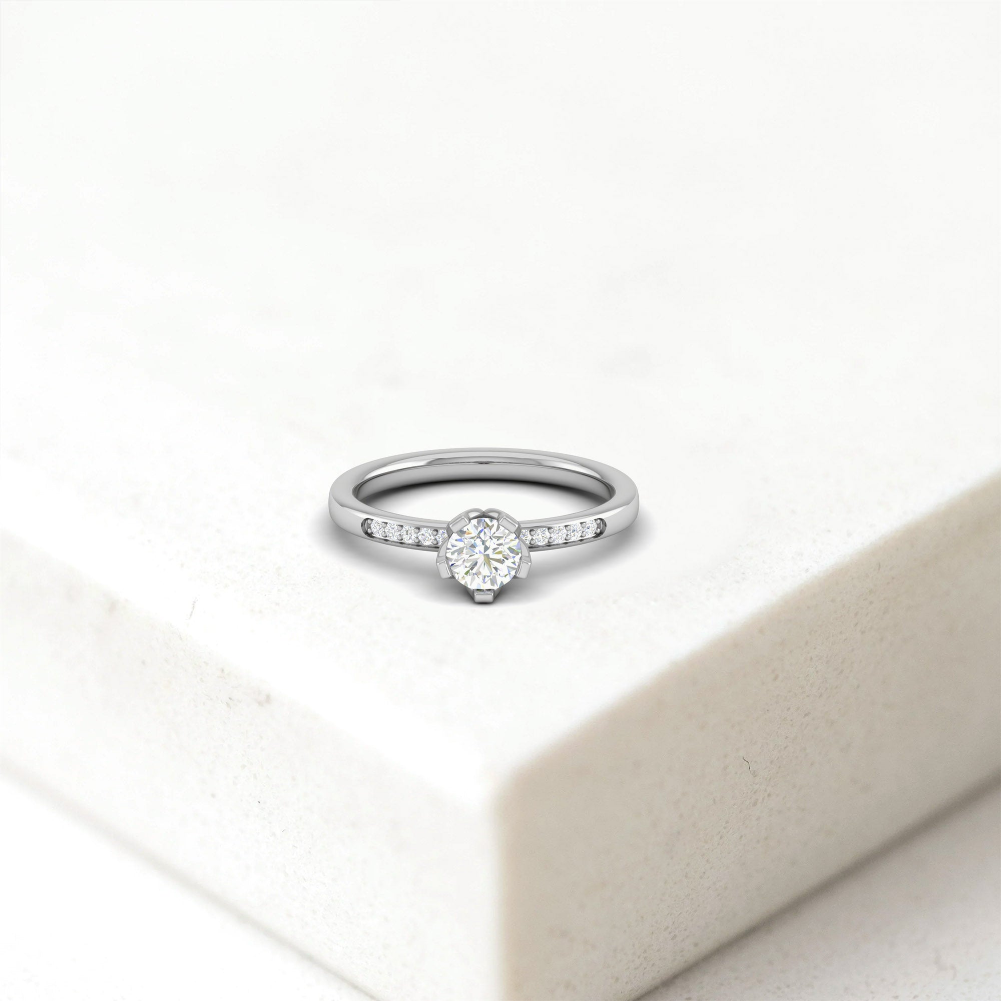White Gold Adjustable Silver Accent Solitaire Ring For Woman
