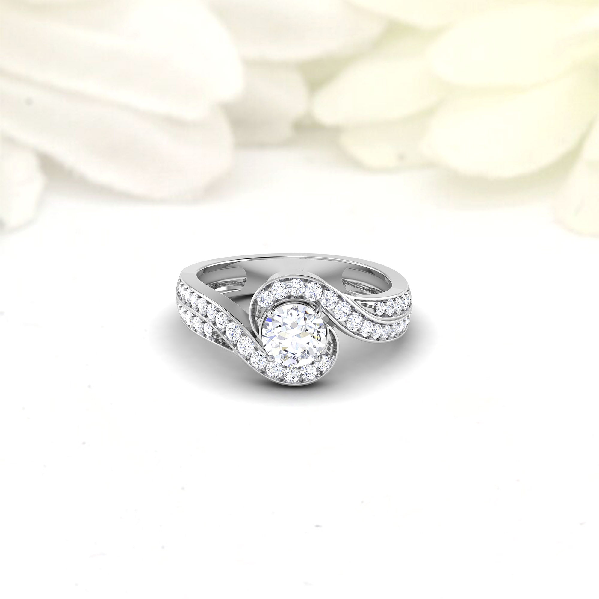 White Gold Adjustable Silver Twisted Band Bridal Solitaire Ring For Woman