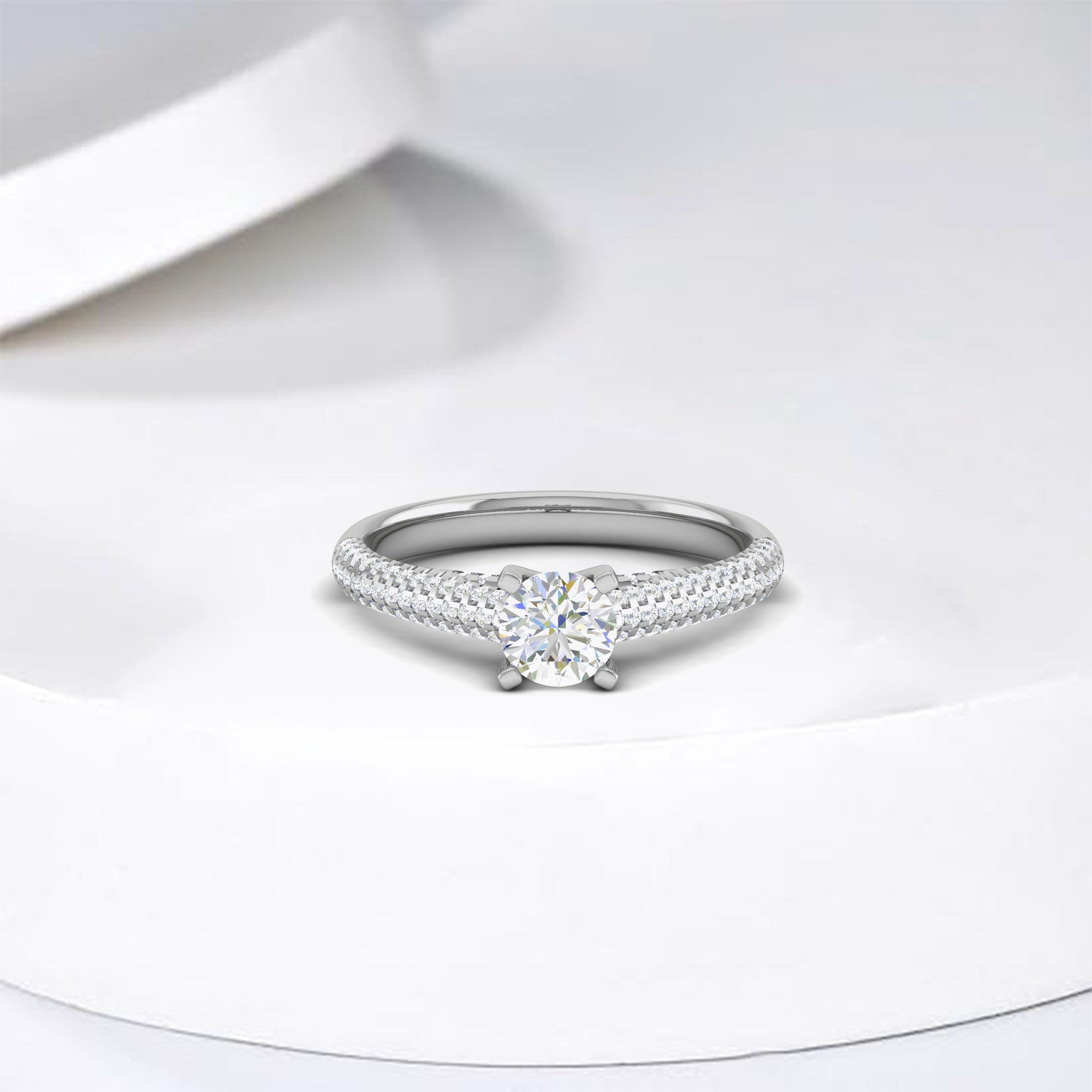 White Gold Adjustable Silver Solitaire Center Diamond Ring For Woman