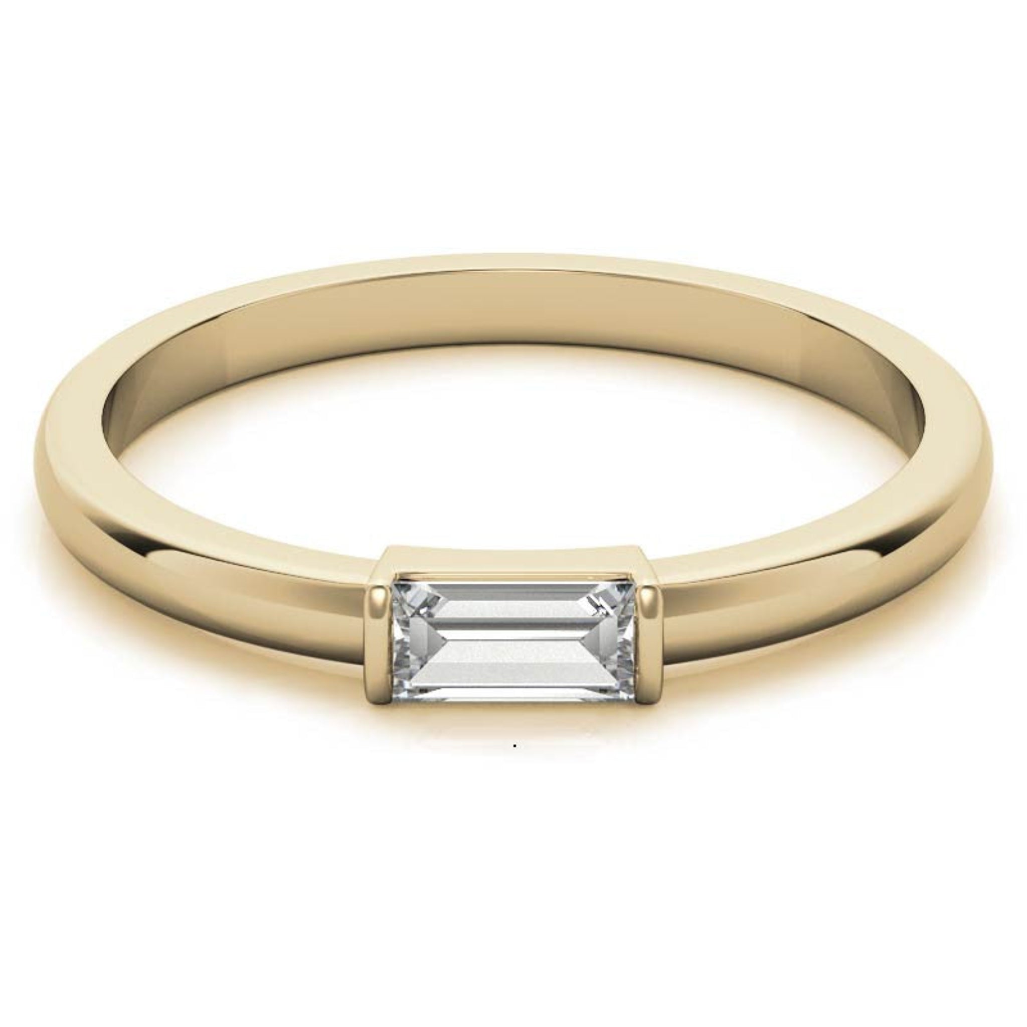 Yellow Gold Silver Small Bezel Solitaire Adjustable Horizontal Baguette Ring for Women