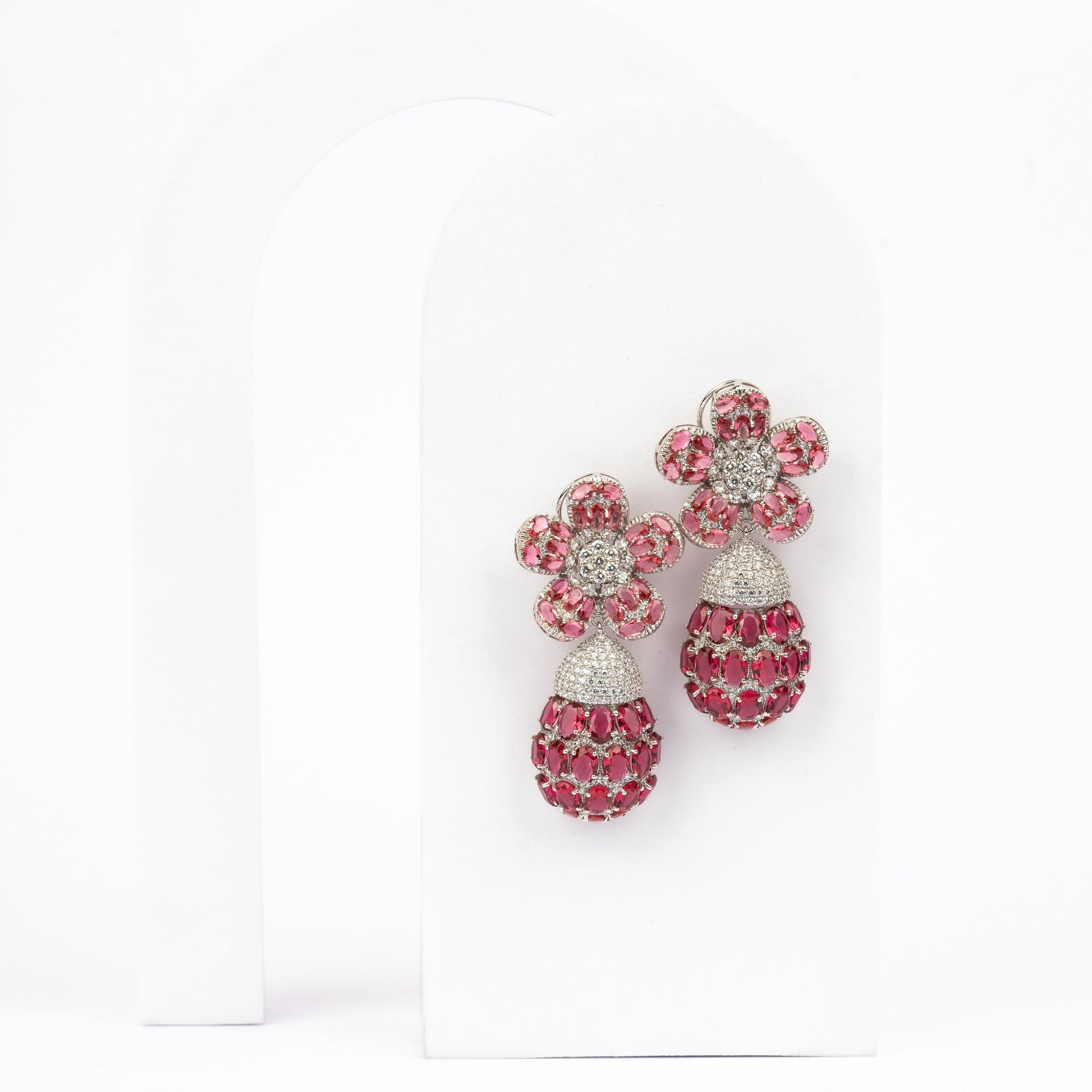 Ruby Mosaic Floral Drop Earring