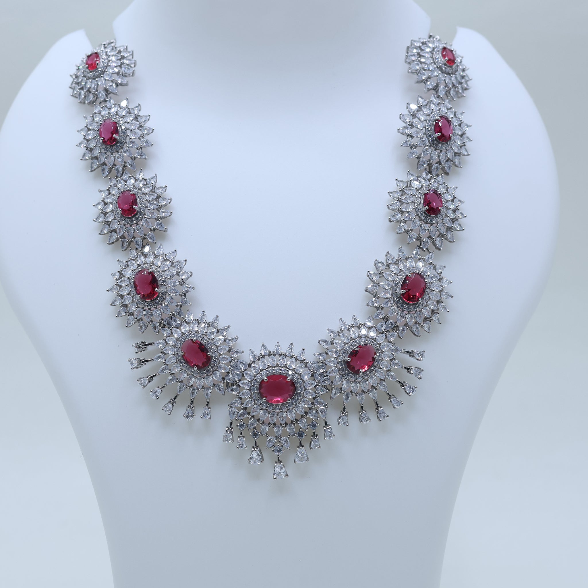 Ruby American Diamond Bridal Necklace