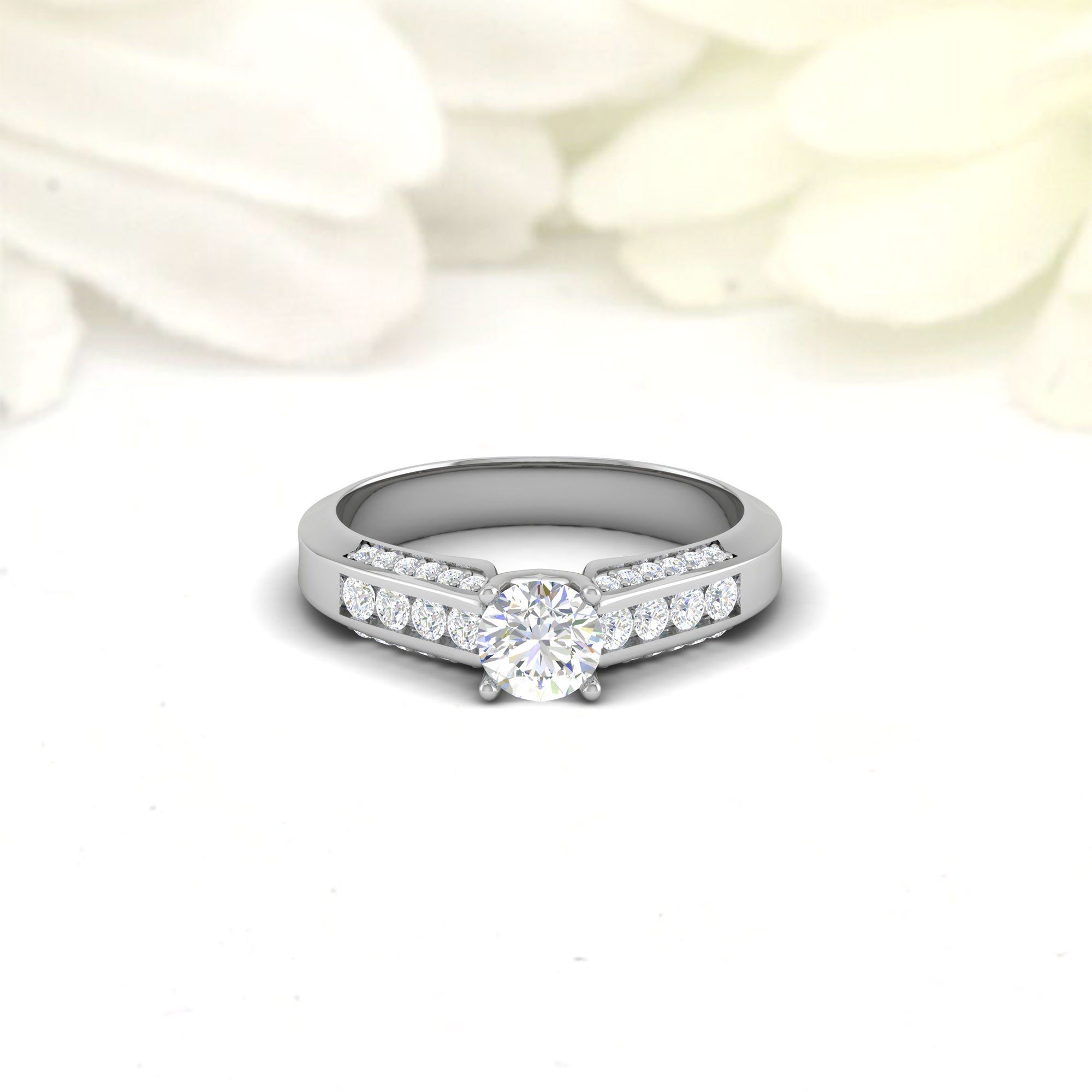 White Gold Adjustable Silver Multi-Diamond Side Stone Embellishments Ring For Woman