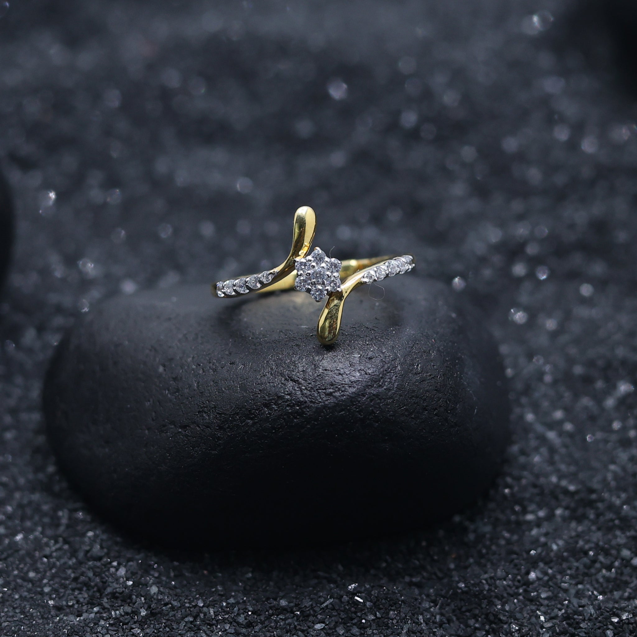 Silver Yellow Gold Adjustable Floral Cluster Accent Modern Twist Ring for Women