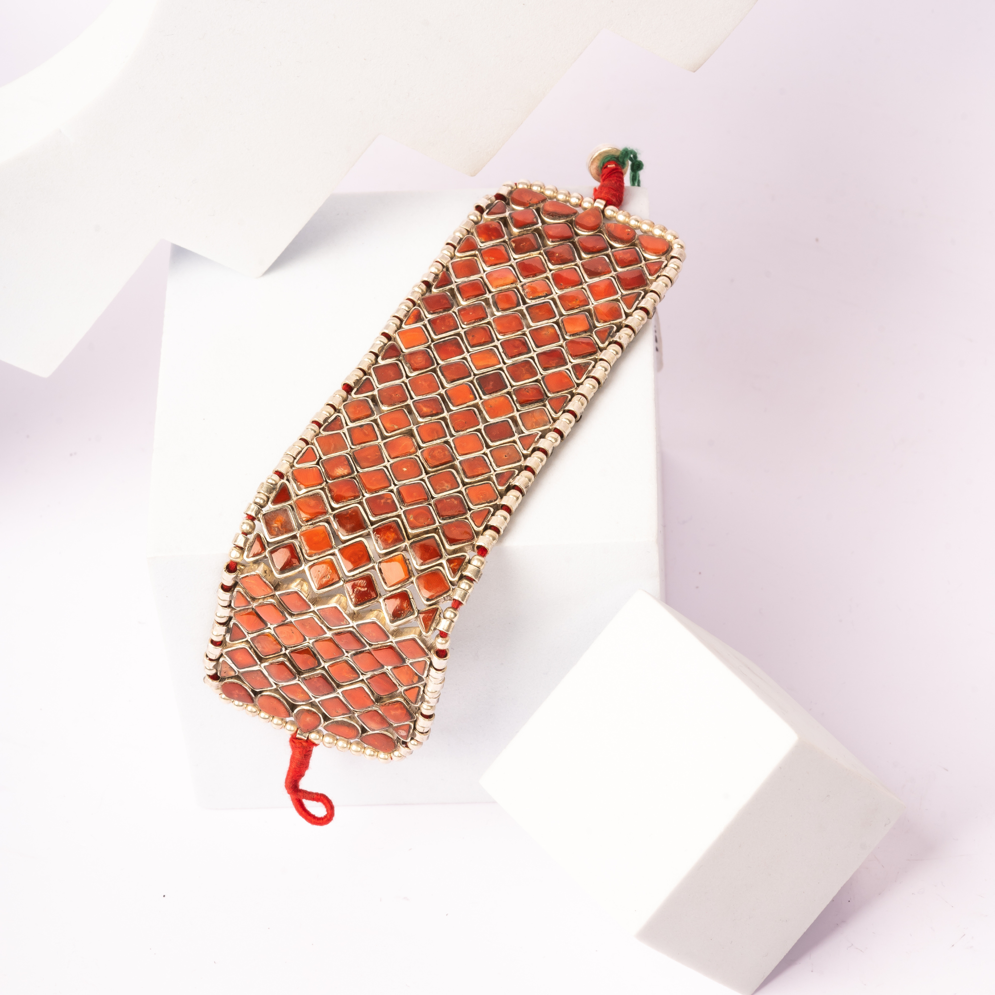 Vibrant Coral Silver Rakhi / Friendship Band