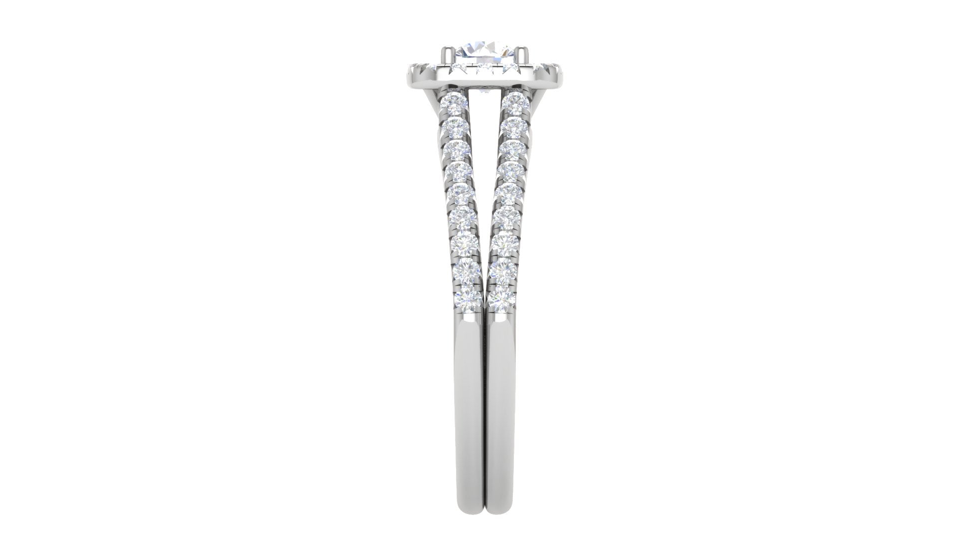 White Gold Adjustable Silver Split-Shank Cushion Halo Pave Bridal Ring For Woman