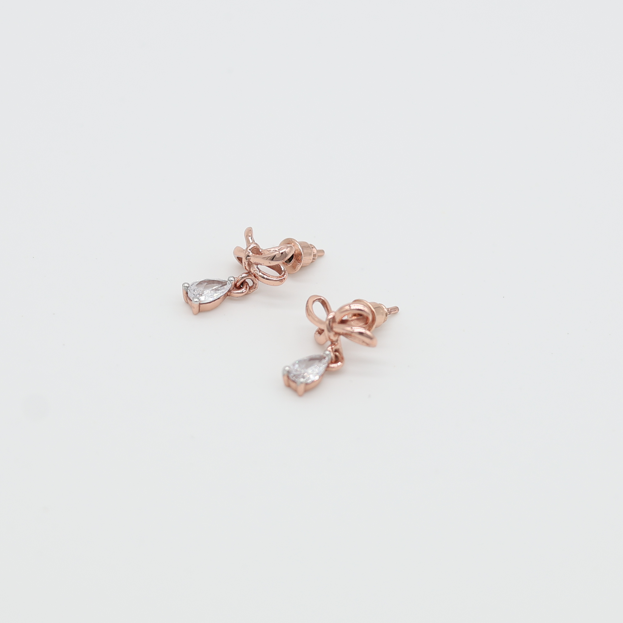 Radiant Bow Drop Silver Rose Gold Plated Earring For Women