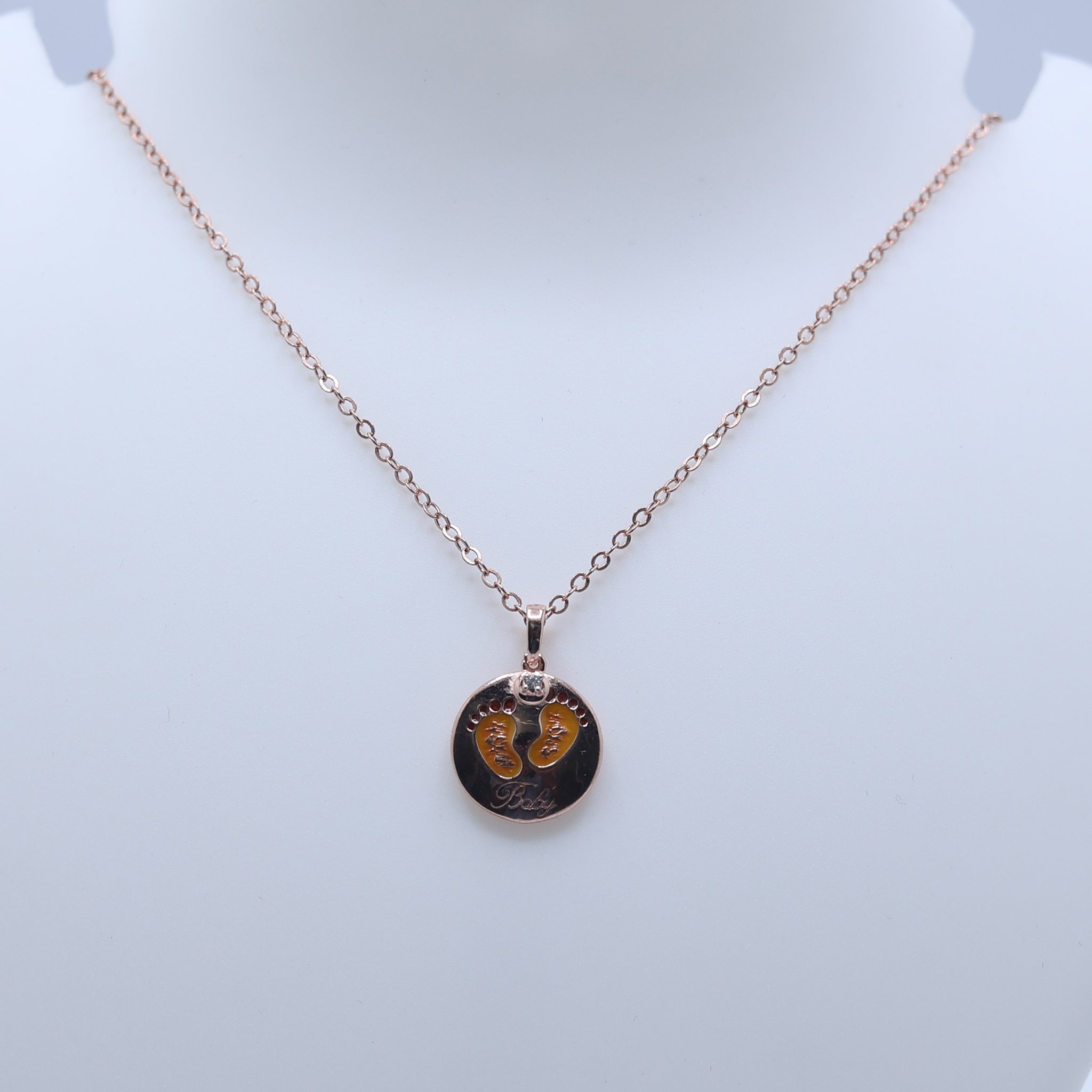 Diamond Accent Silver Rose Gold Sentimental Baby Footprint Pendant for Kids