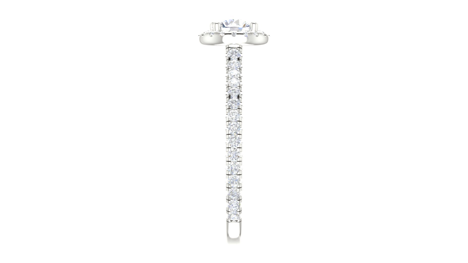 White Gold Adjustable Silver Prong-Set Round Solitaire Diamond Halo Ring For Woman