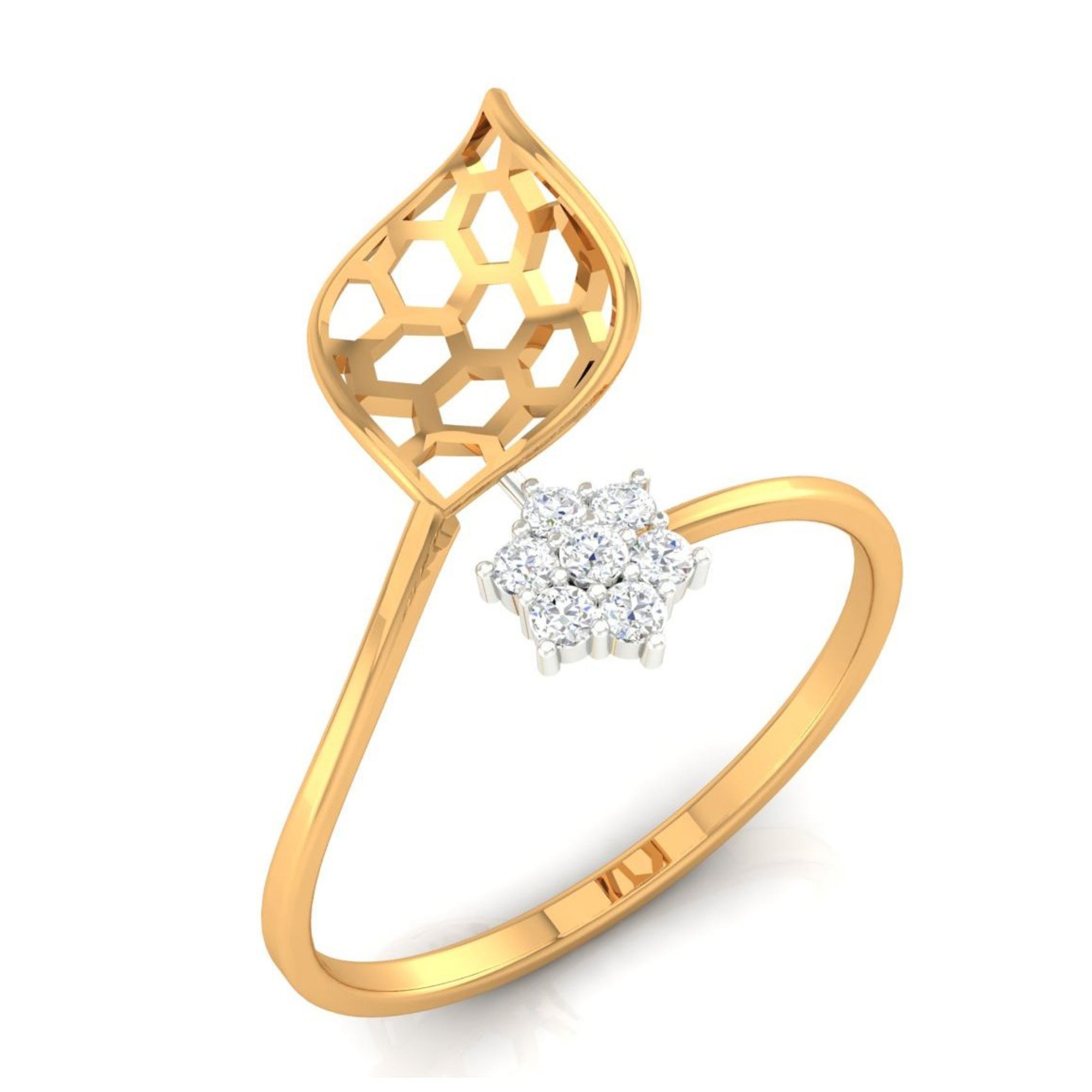 Elegant Leaf Design Honeycomb Ring