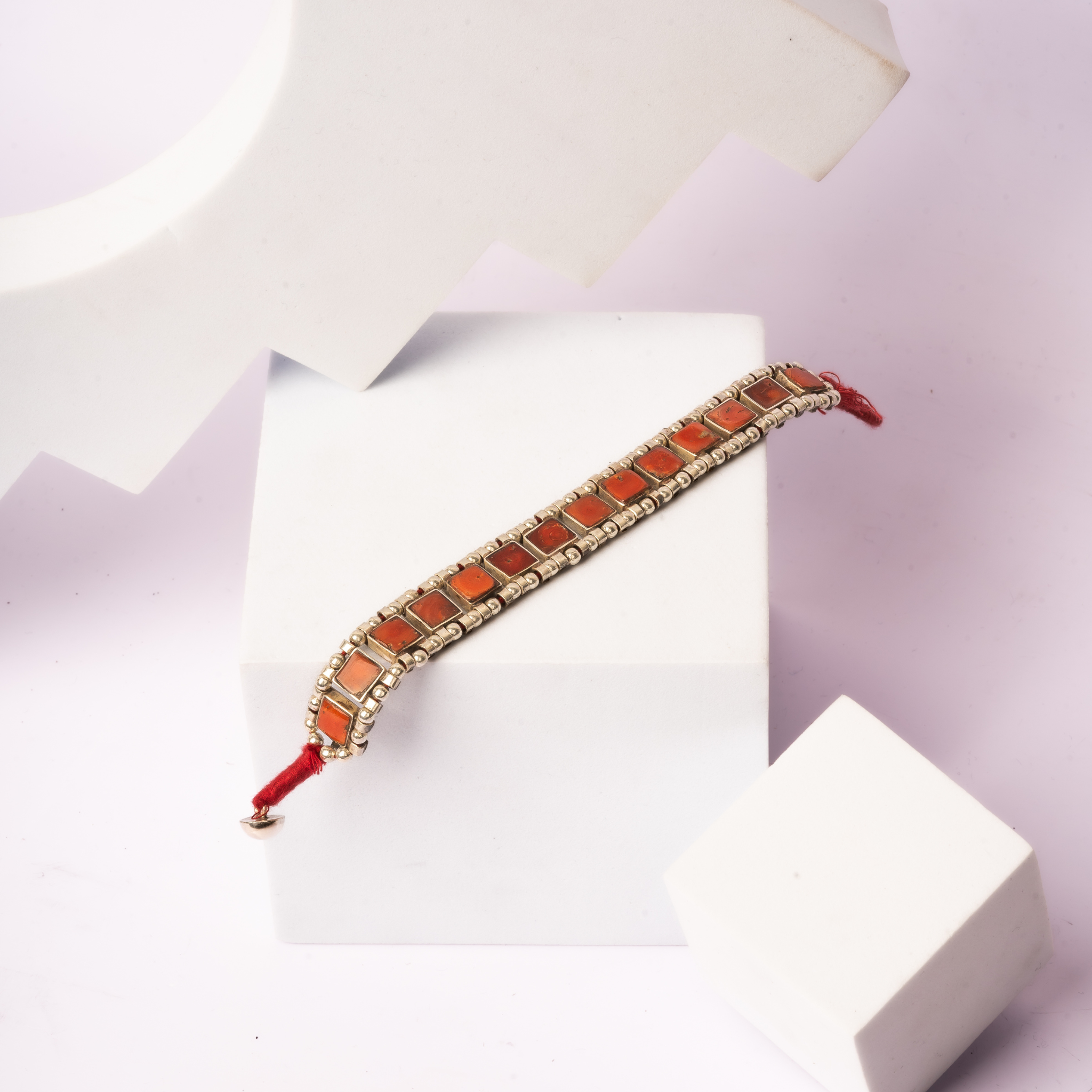 Bold Square Coral Silver Rakhi / Friendship Band