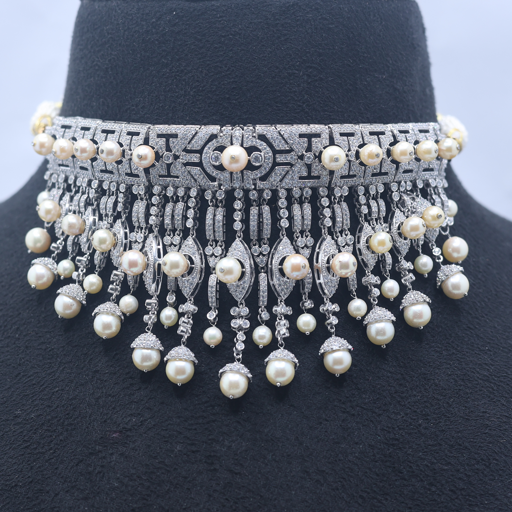 Pearl Choker with American Diamonds