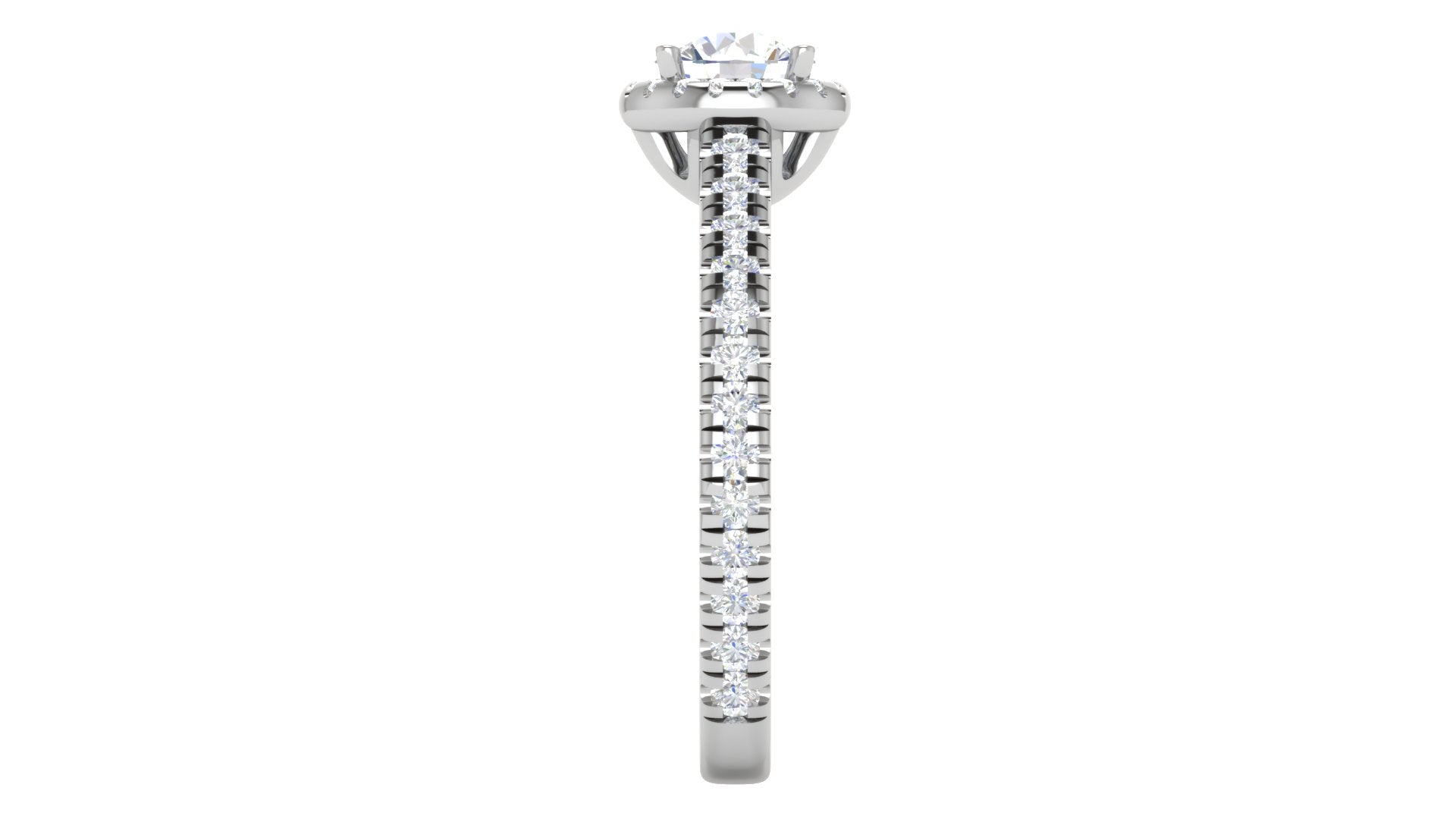 White Gold Adjustable Silver Gleaming Round Halo Pave Diamond Ring For Woman