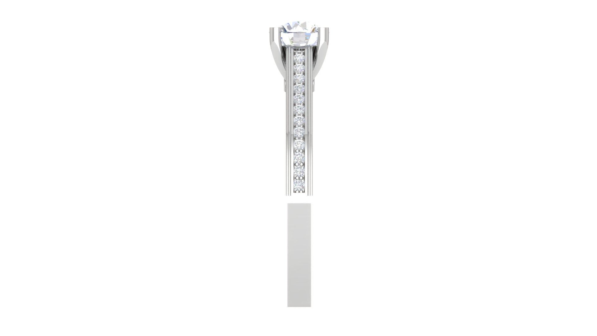 White Gold Adjustable Silver Diamond Round Center Pave Ring For Woman