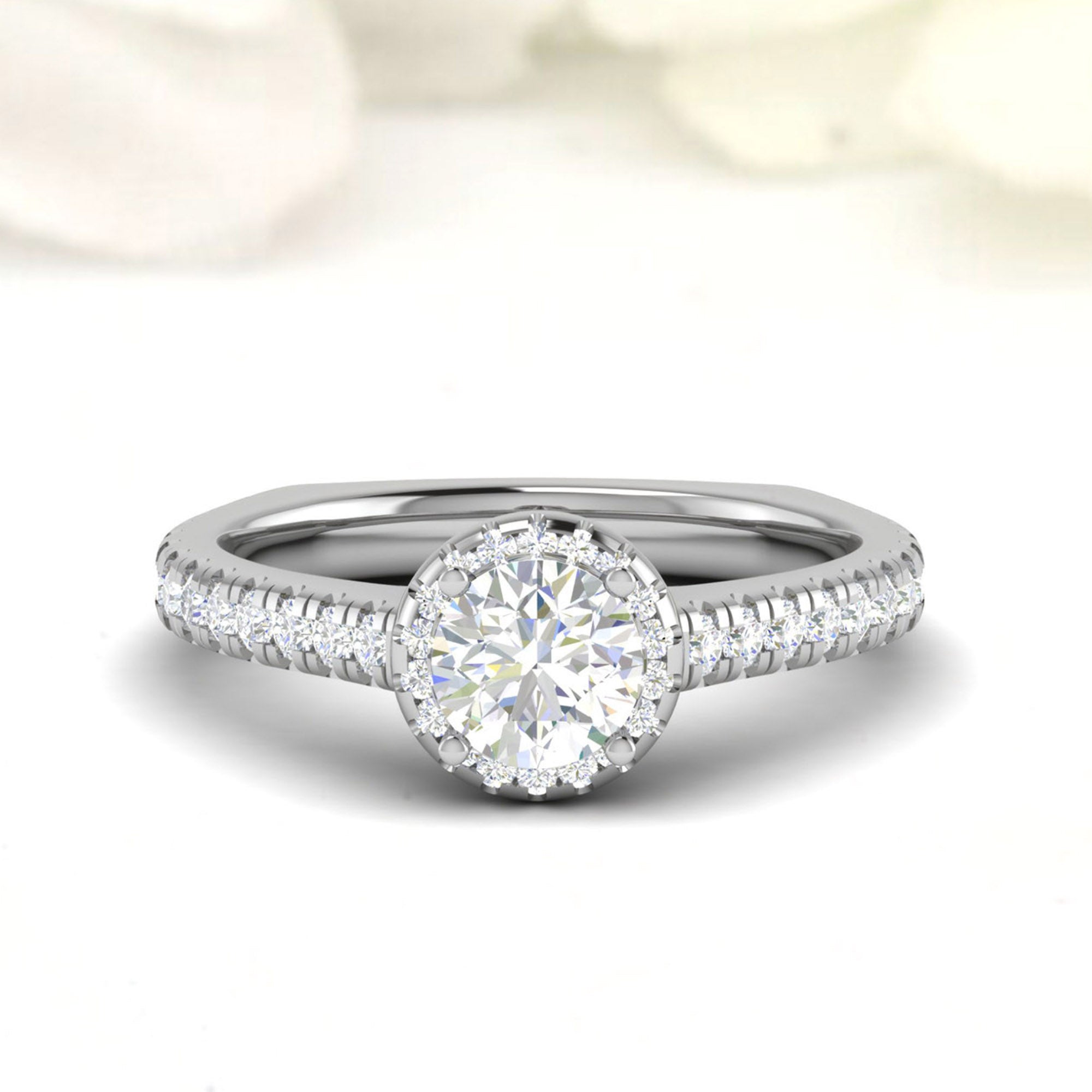 Adjustable Silver Round Halo Ring