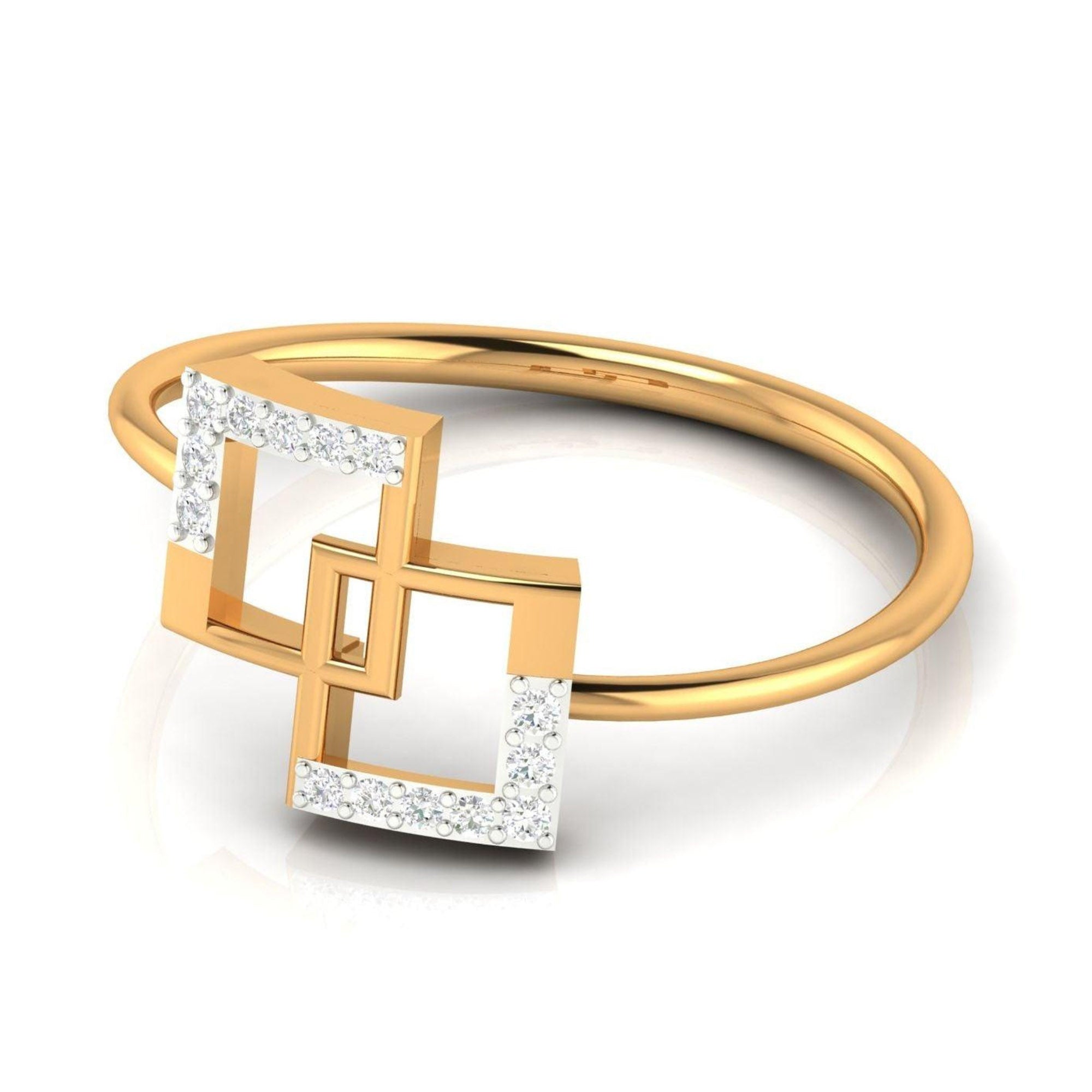 Modern Geometric Interlock Square Ring