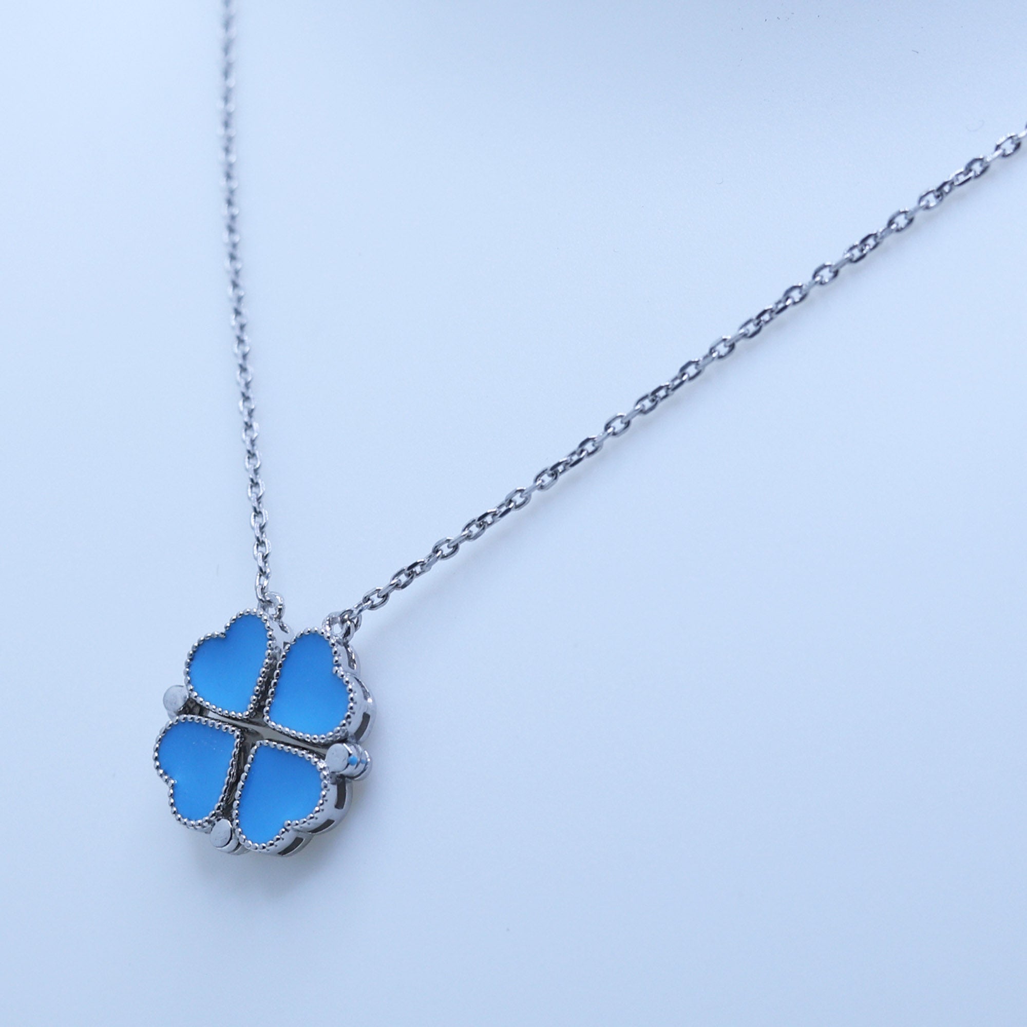 Blue Enamel Heart Clover Pendant