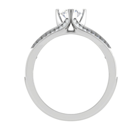 White Gold Adjustable Silver Open Split Shank Bridal Round Cut Ring For Woman