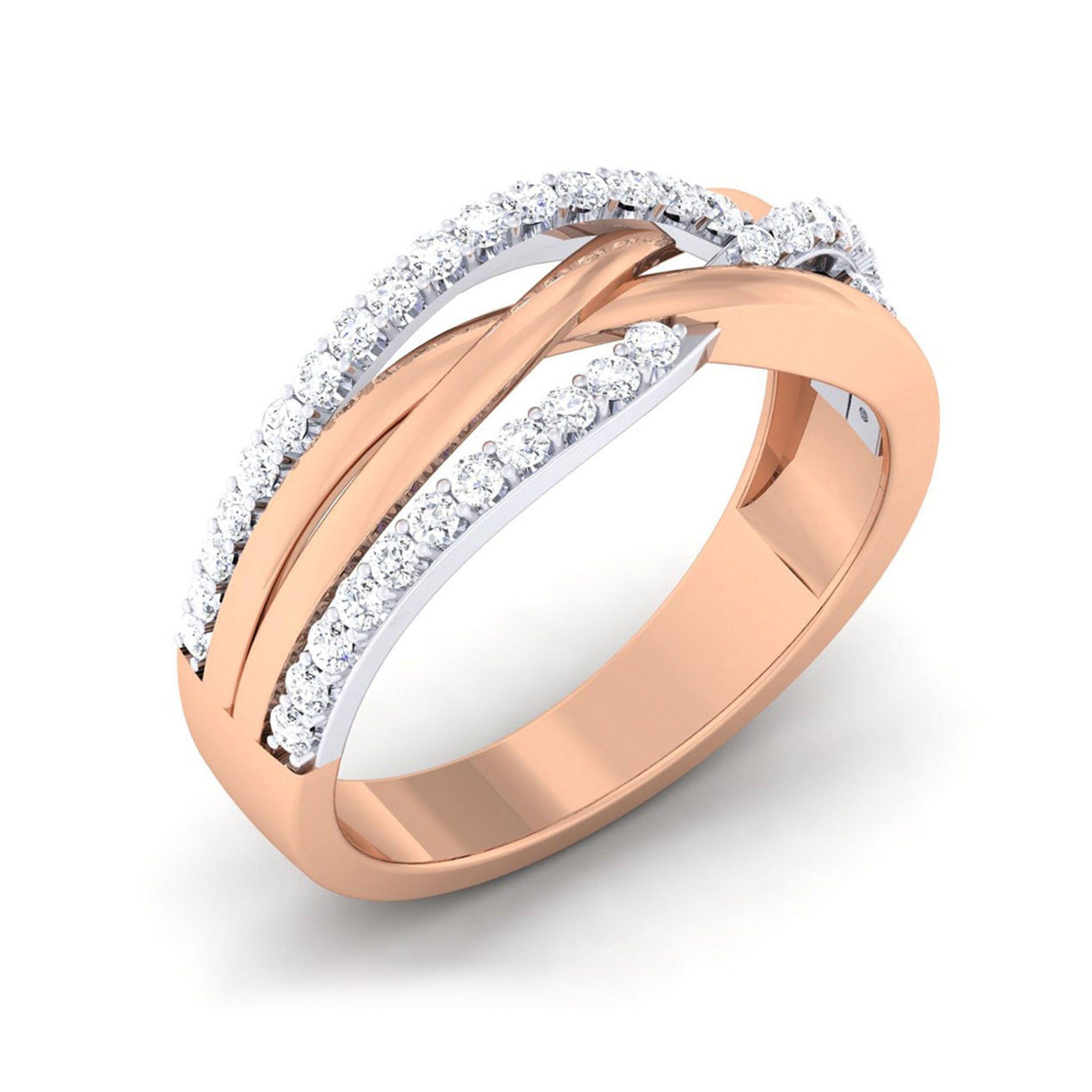 Overlapping Band Ring with Diamonds