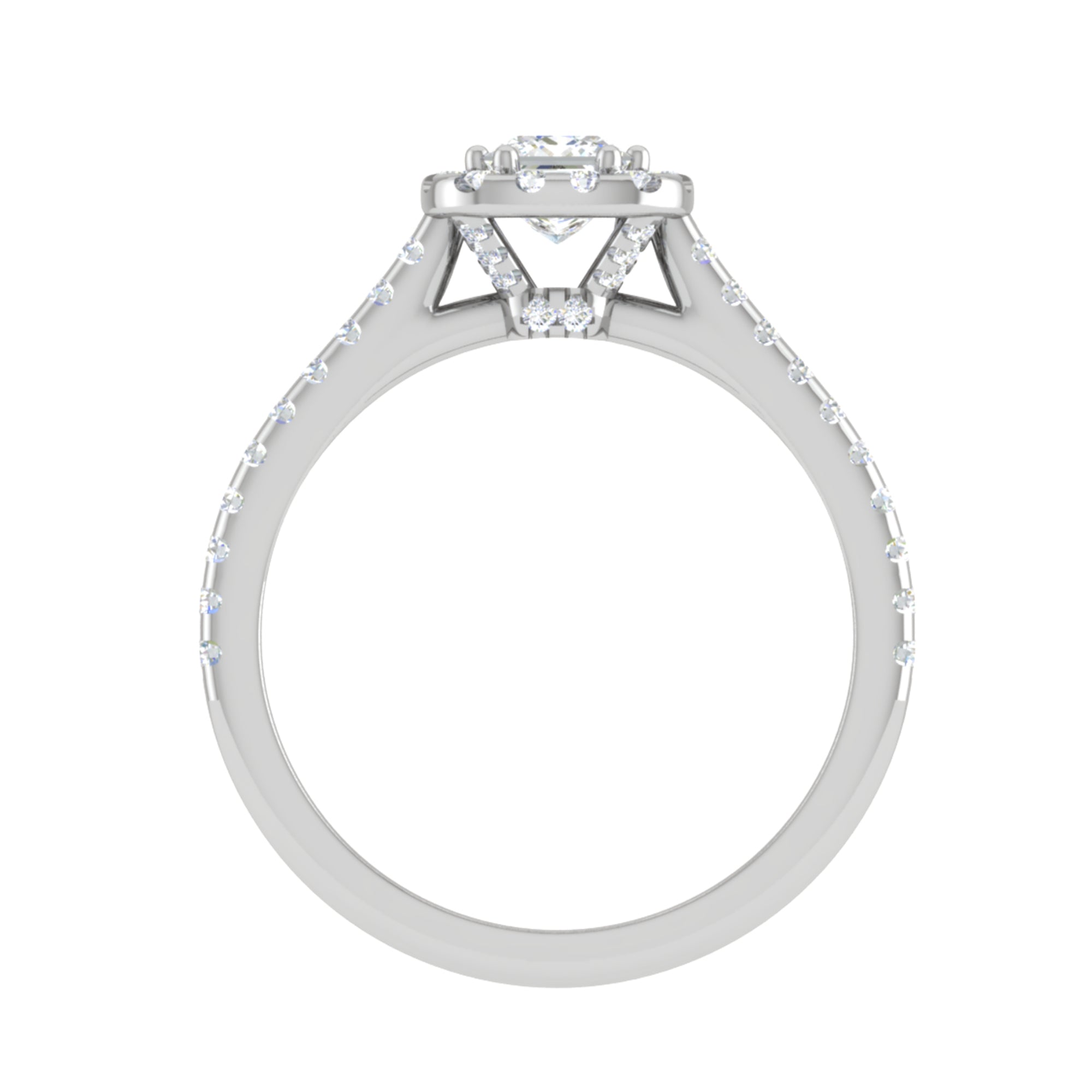 Adjustable Princess Cut Halo Silver Ring