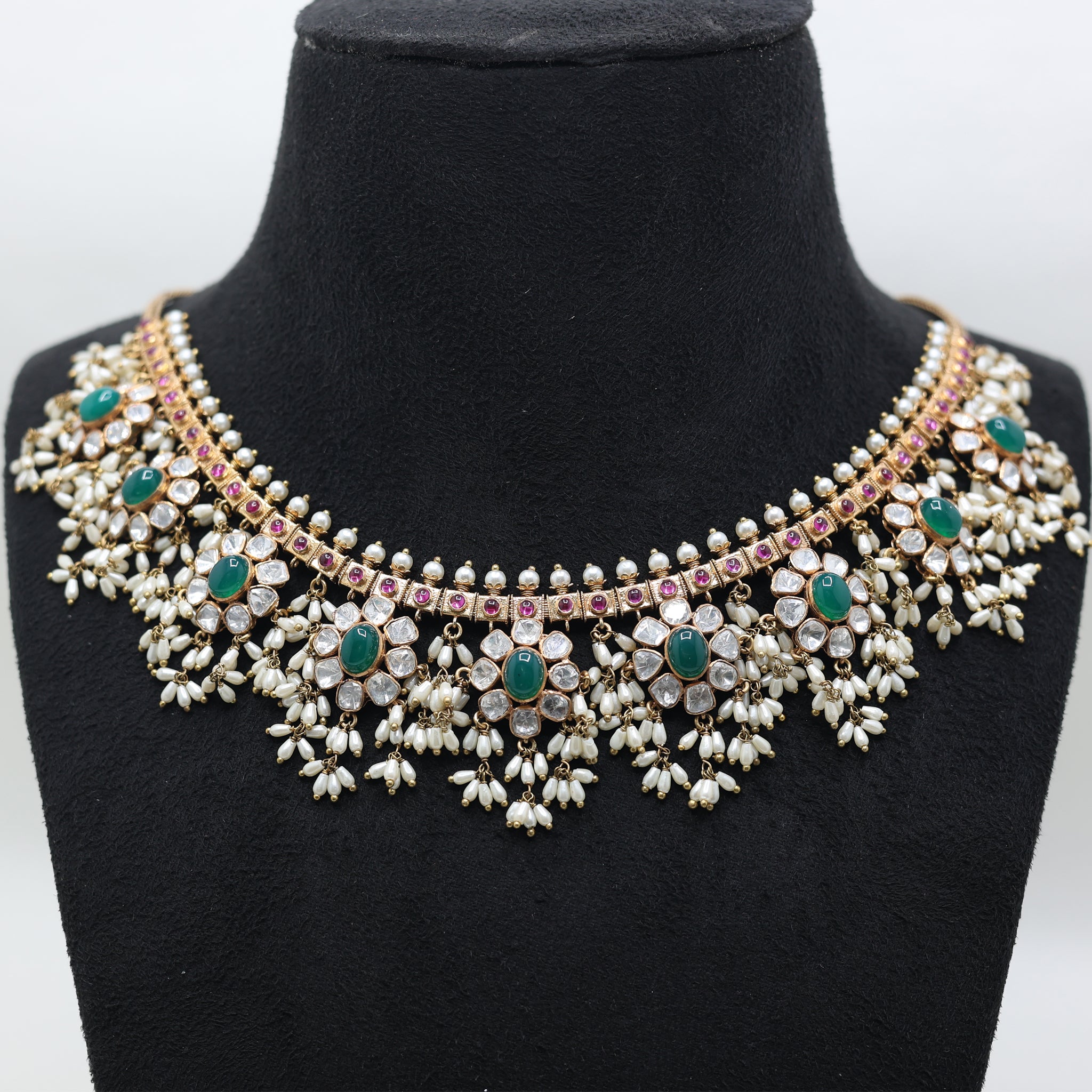 Yellow Gold Plated Floral Pearl Dainty Necklace For Women