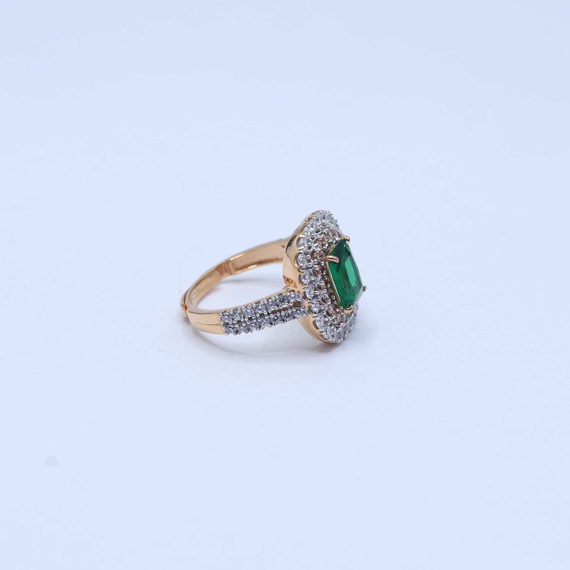Rose Gold Plated Emerald Double Halo Ring
