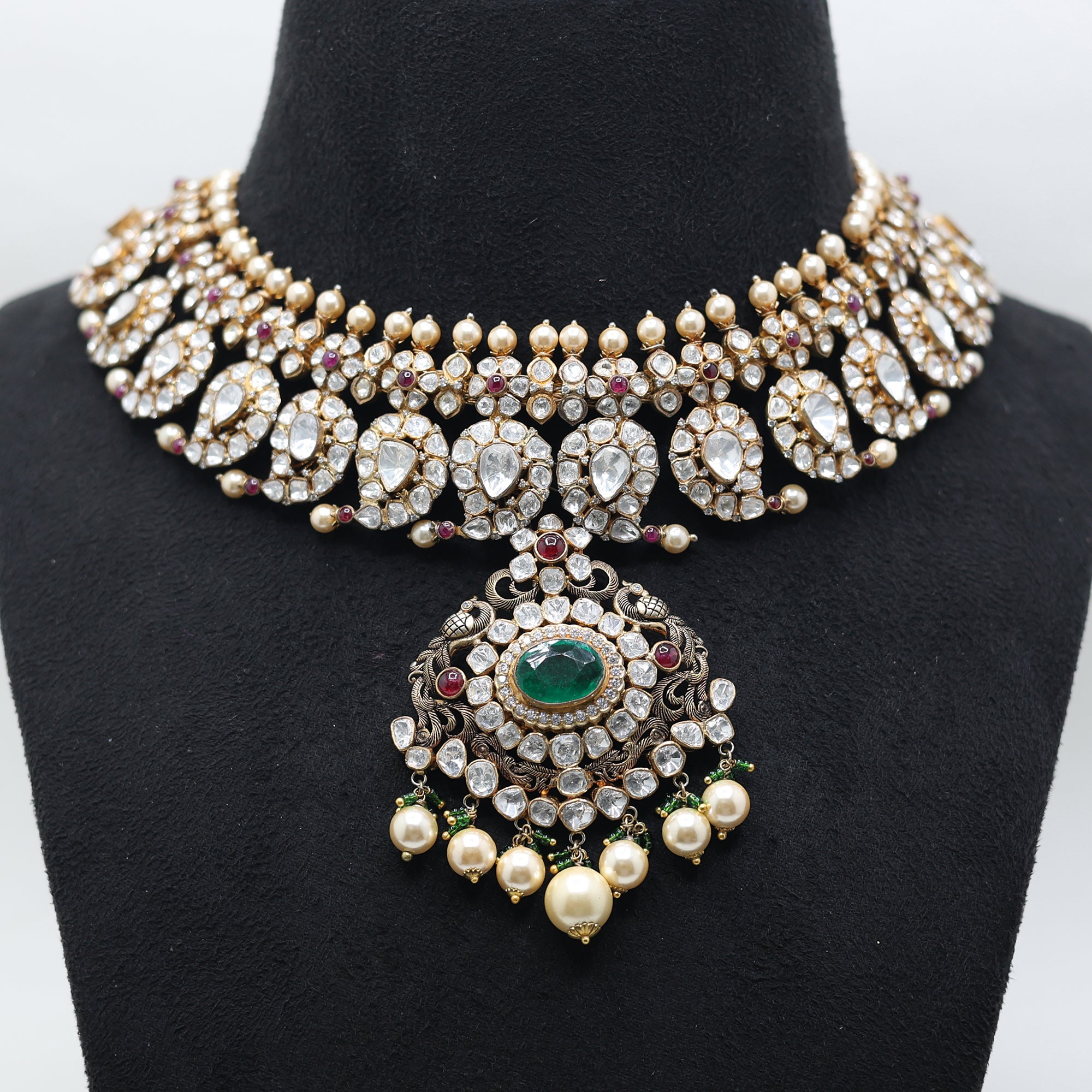 Antique Gold Plated Mango Polki Necklace
