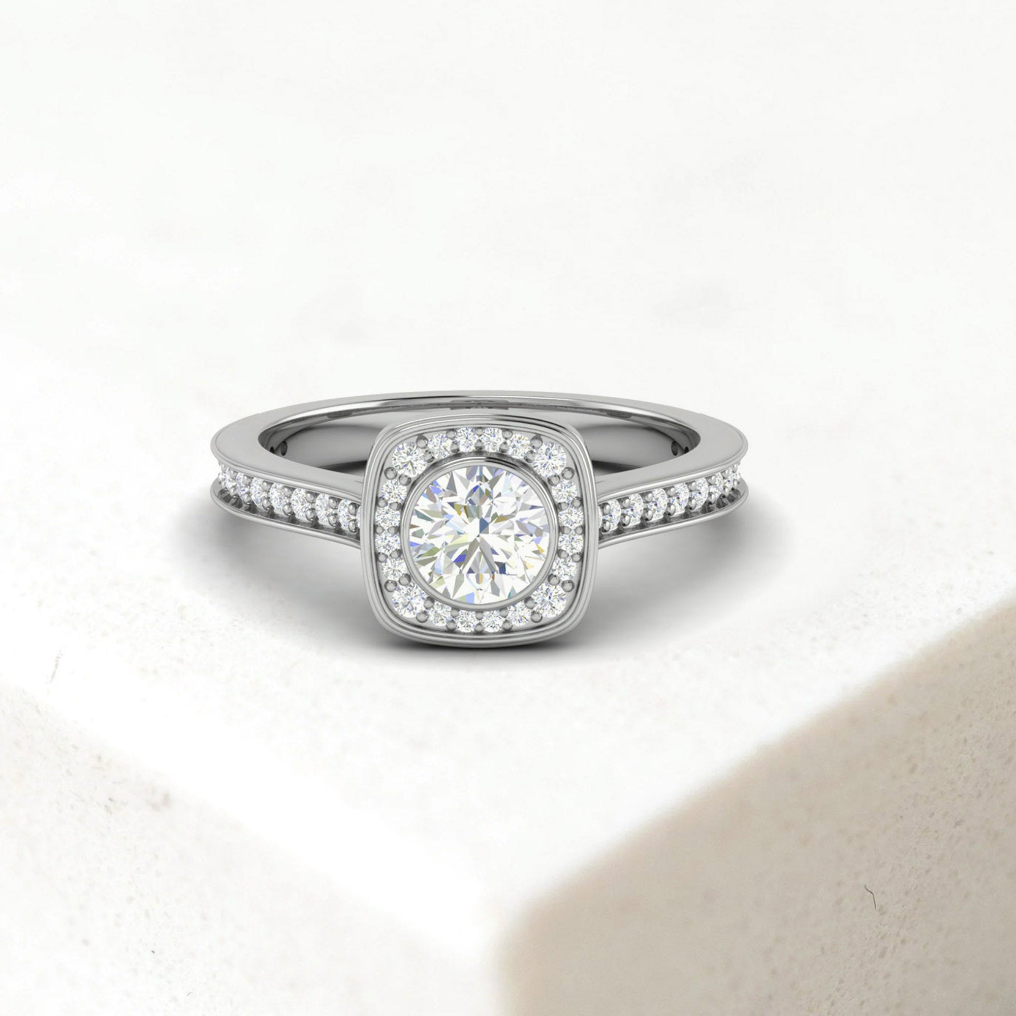 Bridal Silver Solitaire Halo Ring