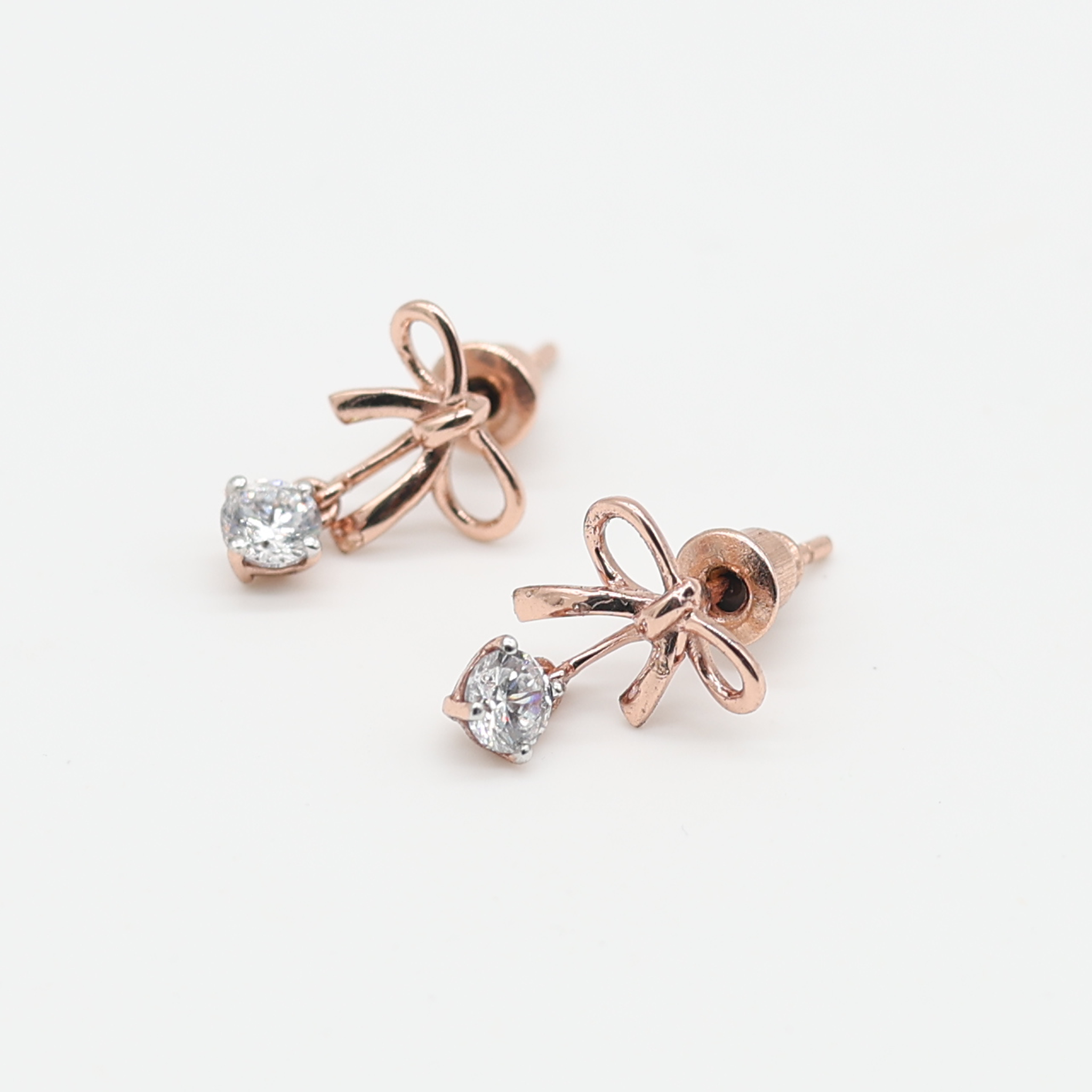 Radiant Bow Drop Silver Rose Gold Plated Earring For Women