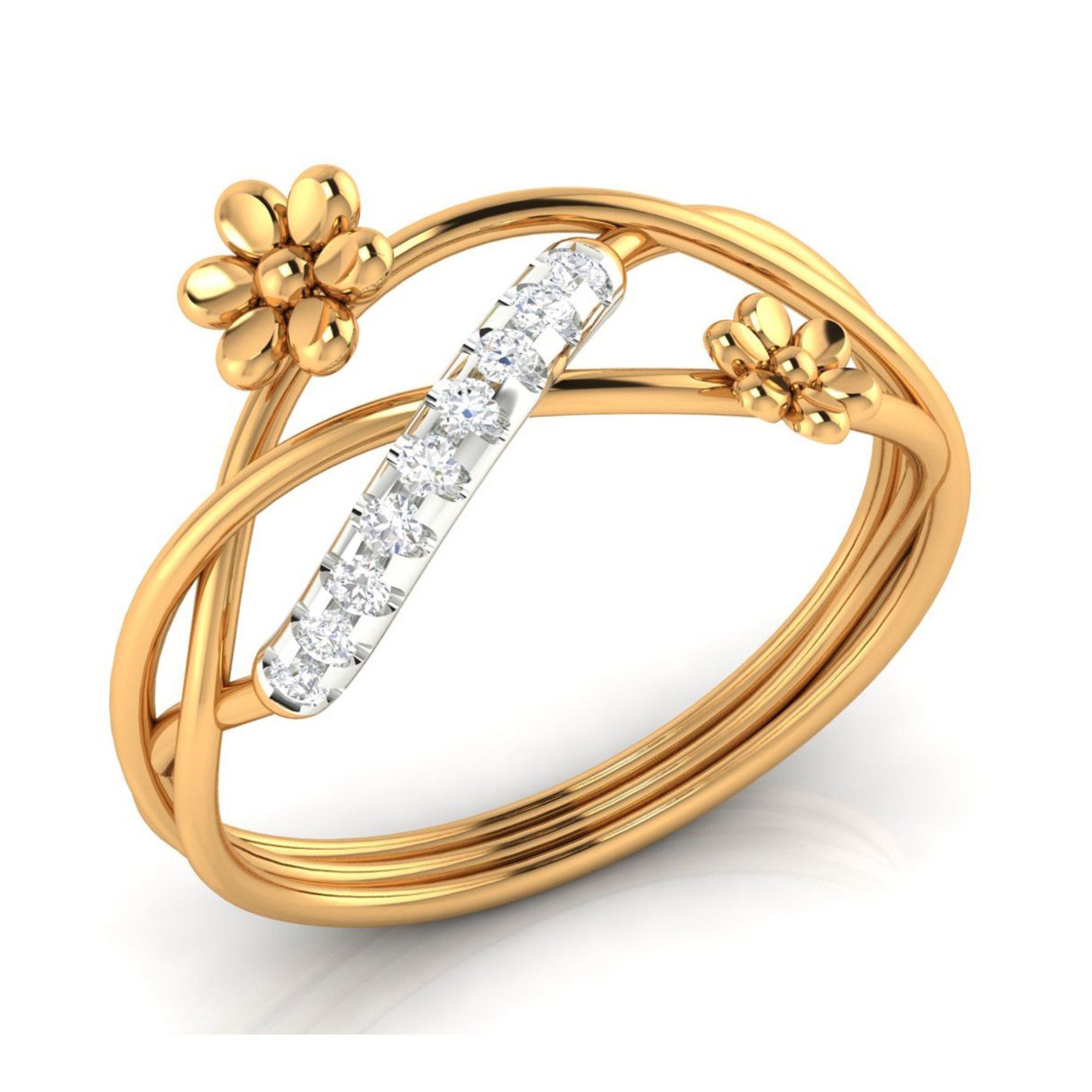 Gold Plated Floral Crossover Ring