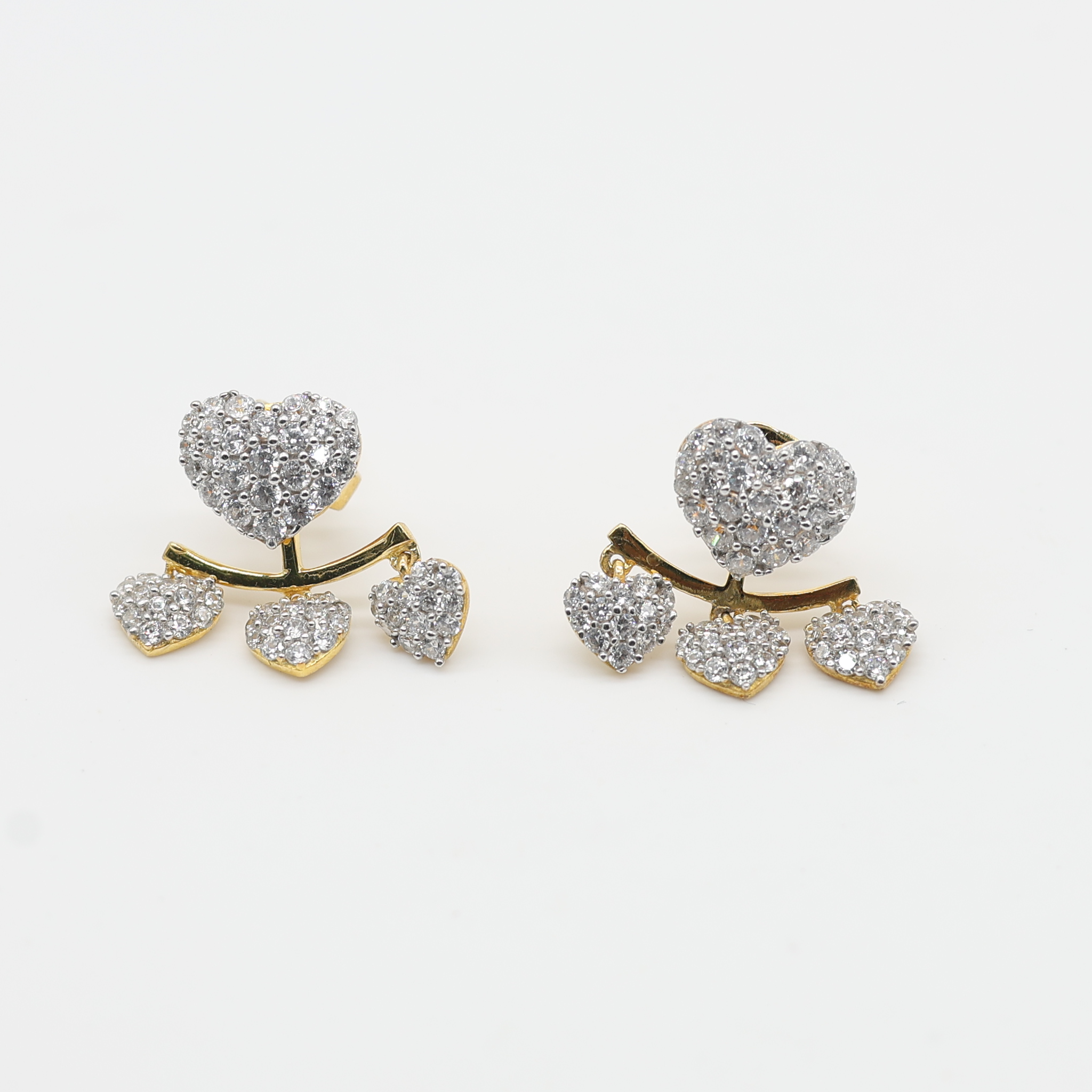 Sparkling Heart Drop Silver Yellow Gold Earring For Women