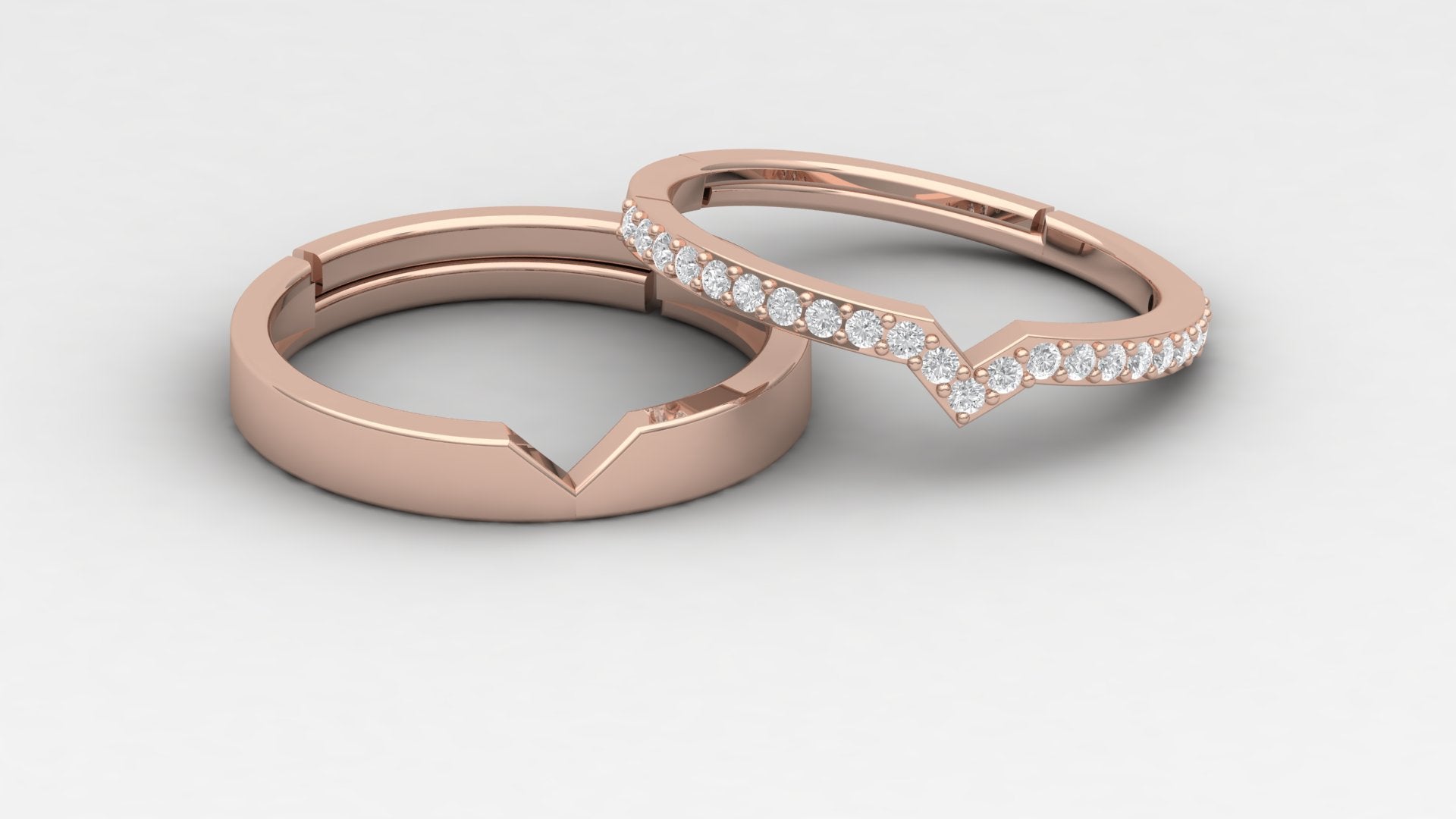 Silver Elegance Adjustable V- Shaped Rose Gold Ring For Couple