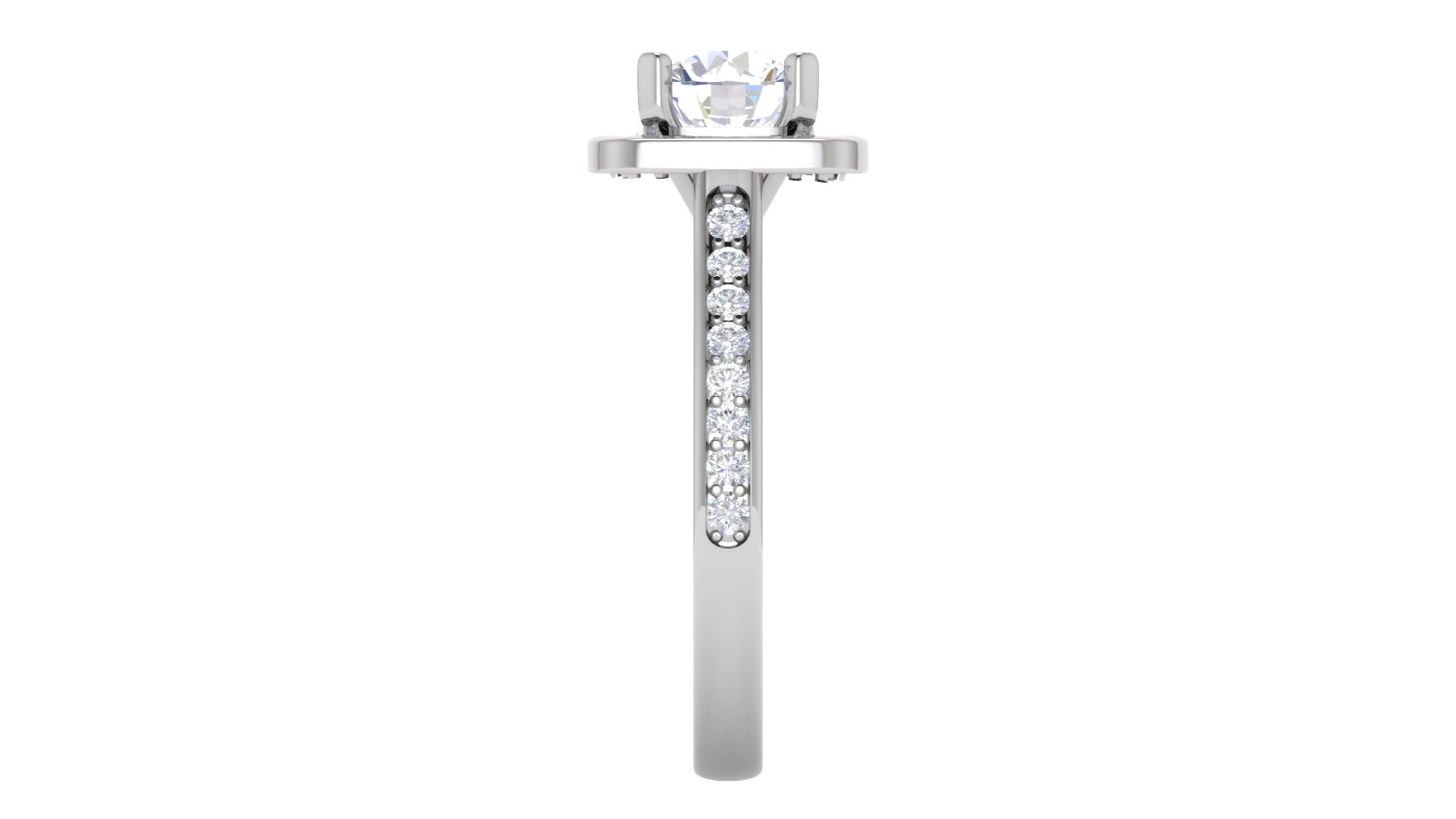 White Gold Adjustable Silver Timeless Round Halo Pave Accent Bridal Ring For Woman