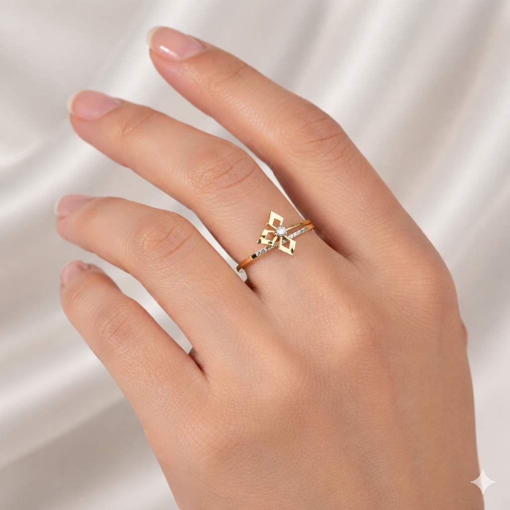 Geometric Floral Diamond Ring