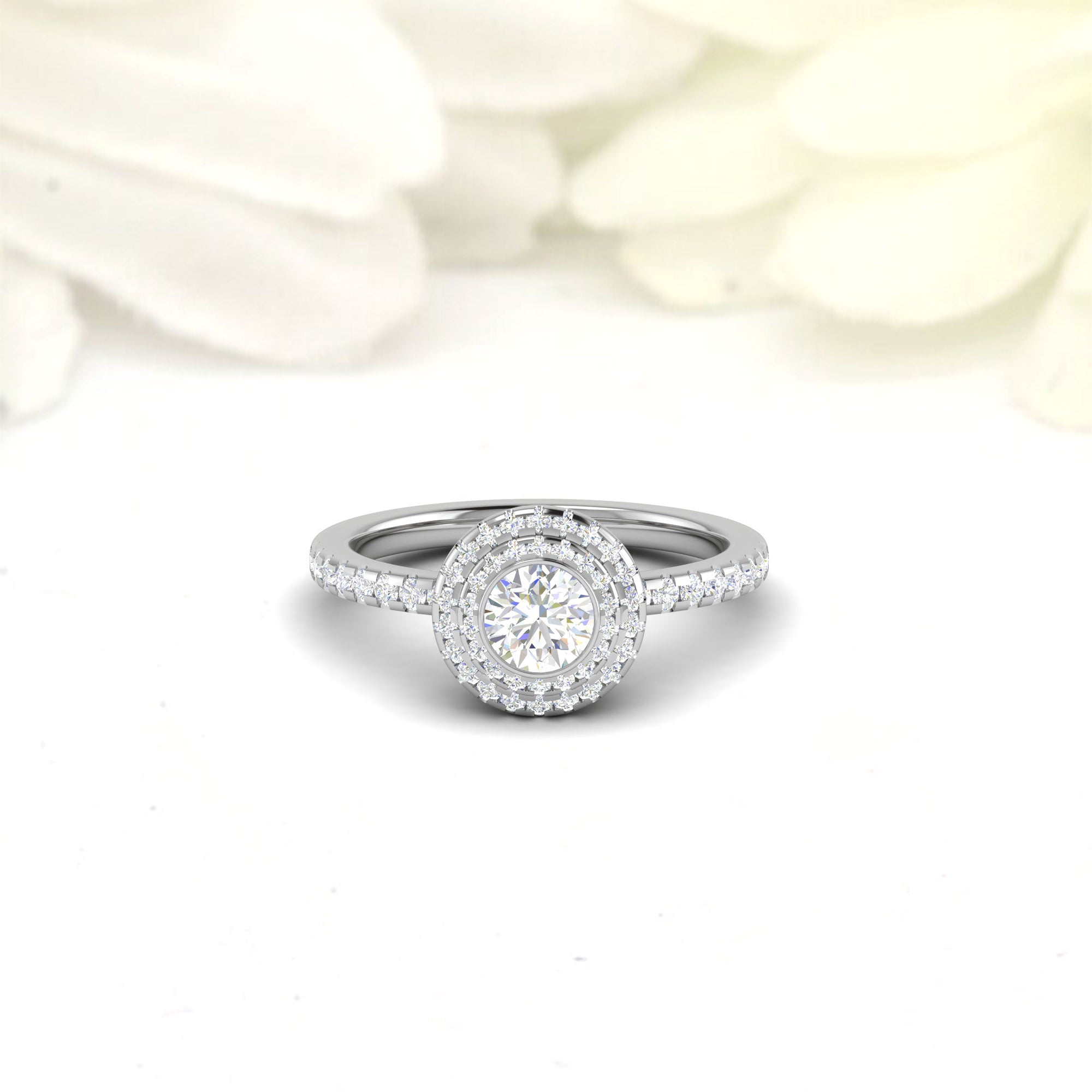 White Gold Adjustable Silver Halo Round Solitaire Ring For Woman