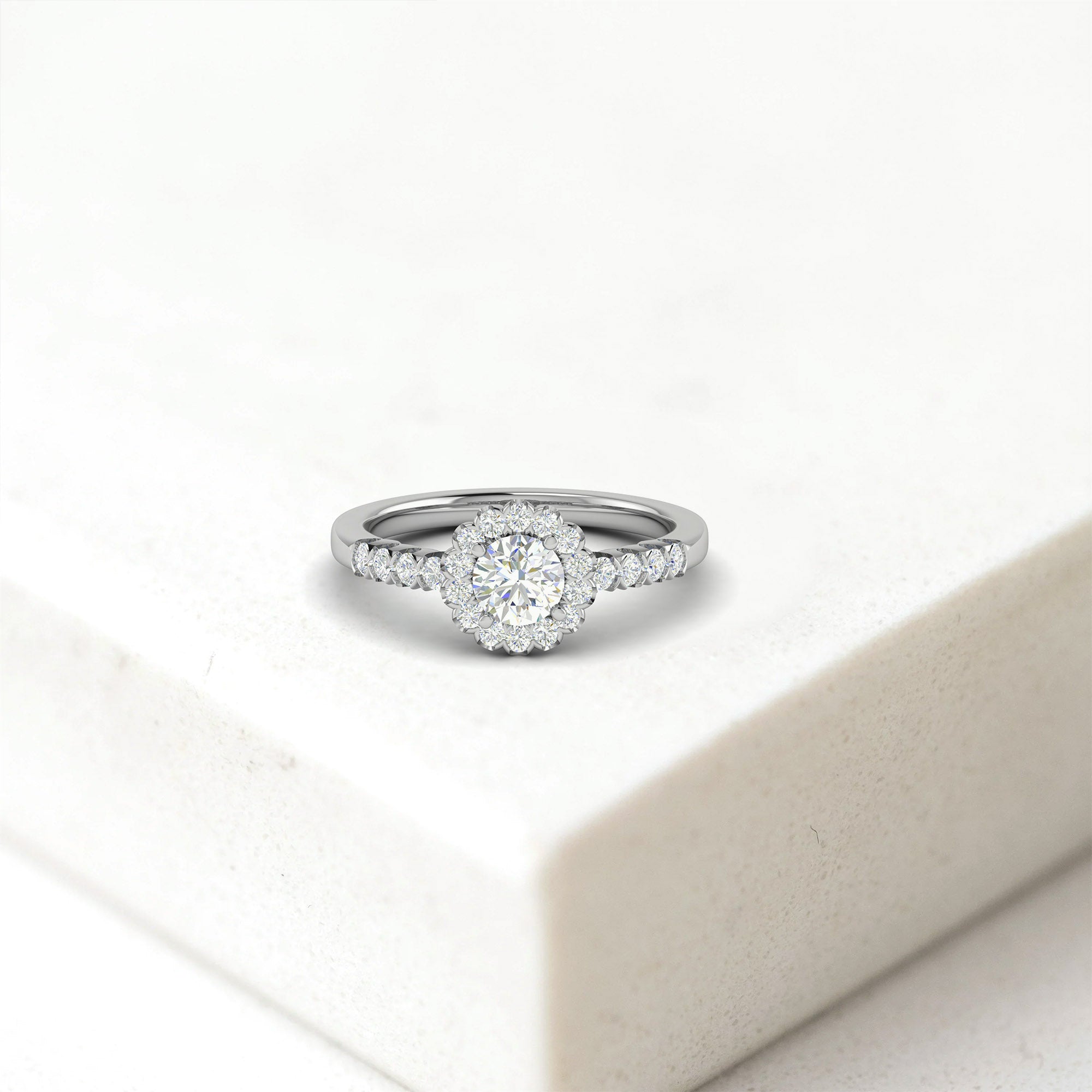 White Gold Adjustable Silver Radiant White Round-Cut Center Halo Blossom Ring For Woman