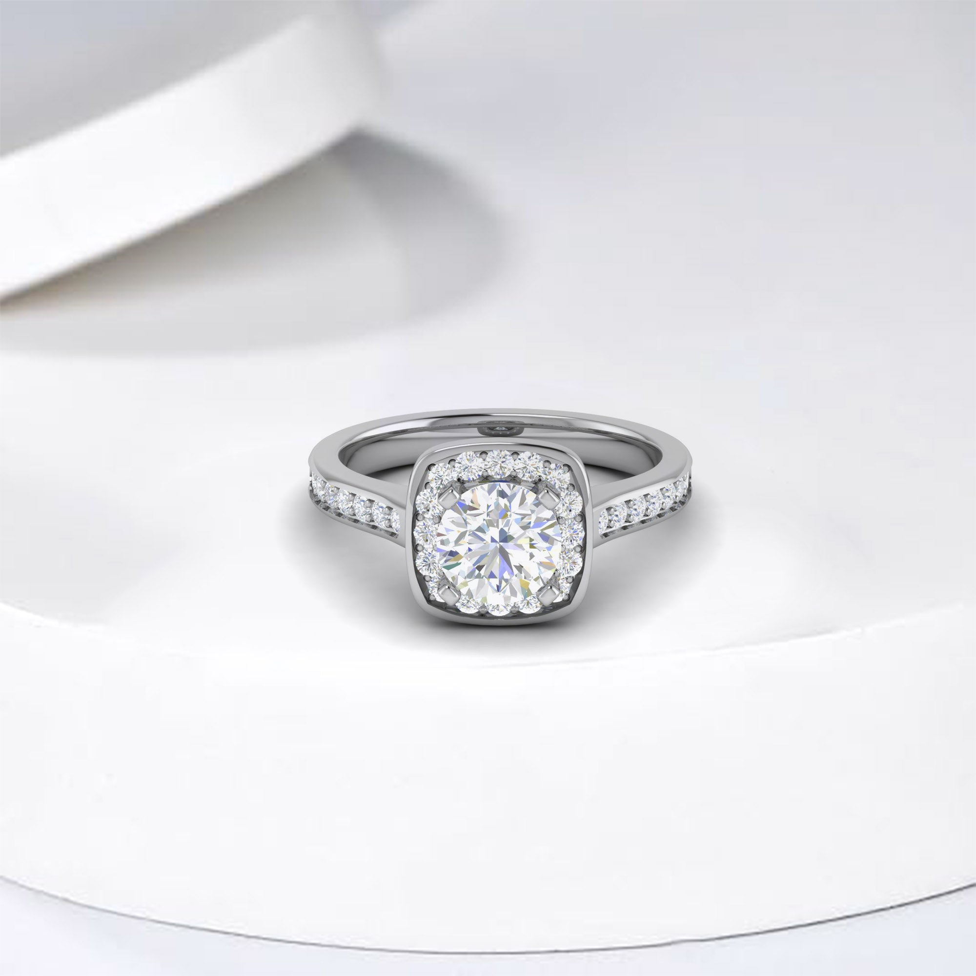 White Gold Adjustable Silver Glossy Diamond Floral Halo Band Bridal Ring For Woman