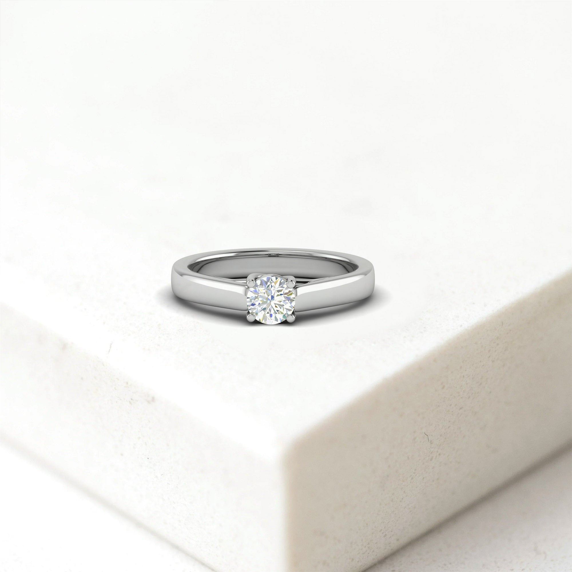 White Gold Adjustable Silver Solitaire Round Brilliant Diamond Engagement Ring For Woman