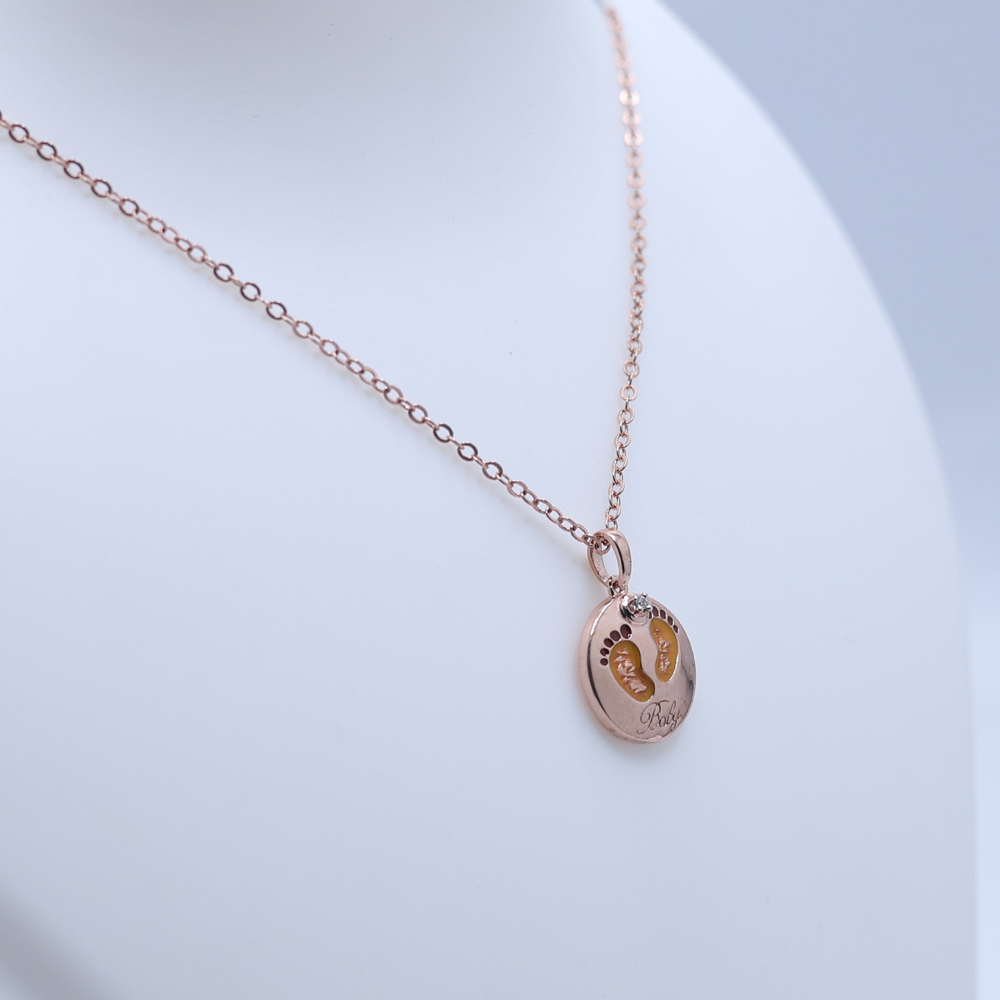 Diamond Accent Silver Rose Gold Sentimental Baby Footprint Pendant for Kids