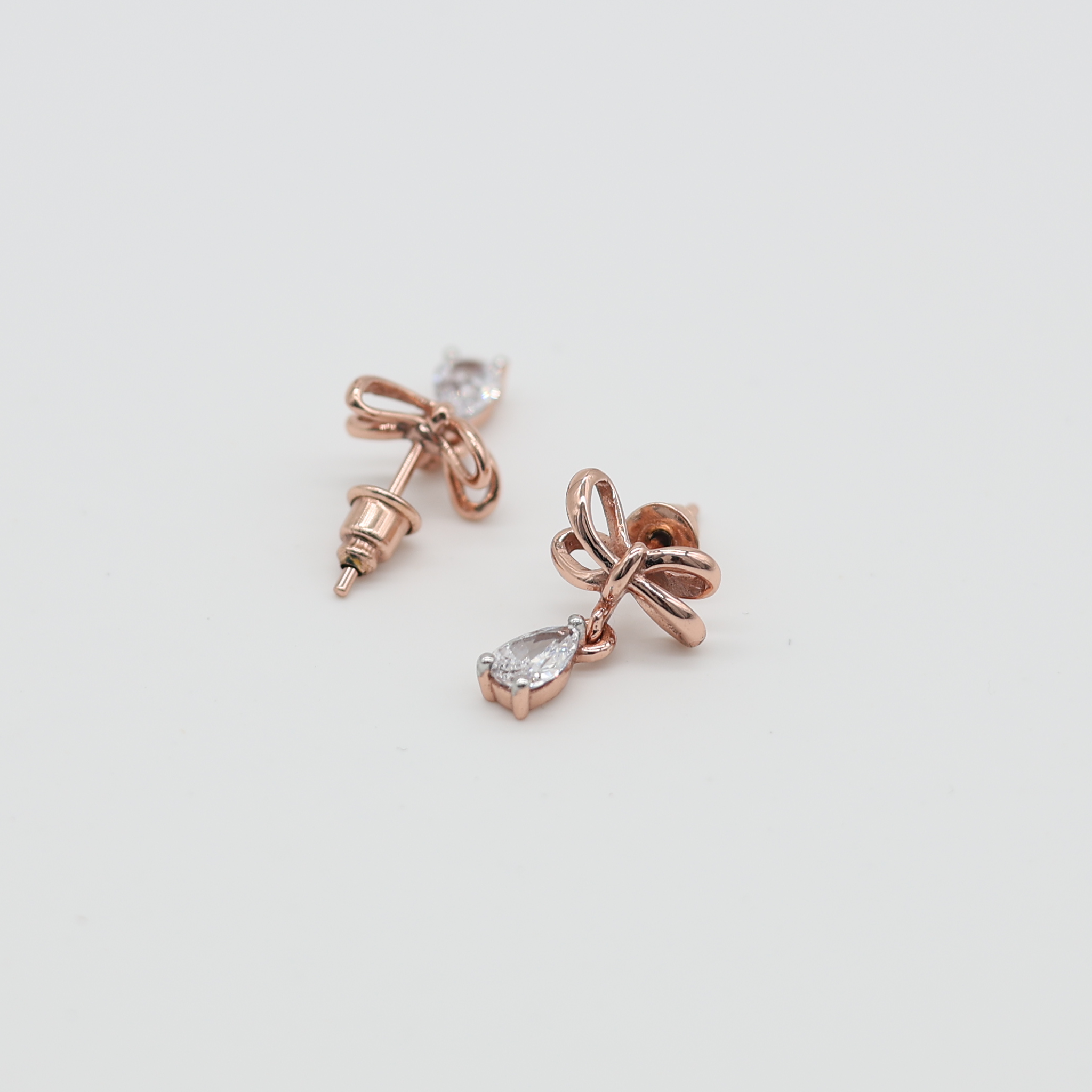 Radiant Bow Drop Silver Rose Gold Plated Earring For Women
