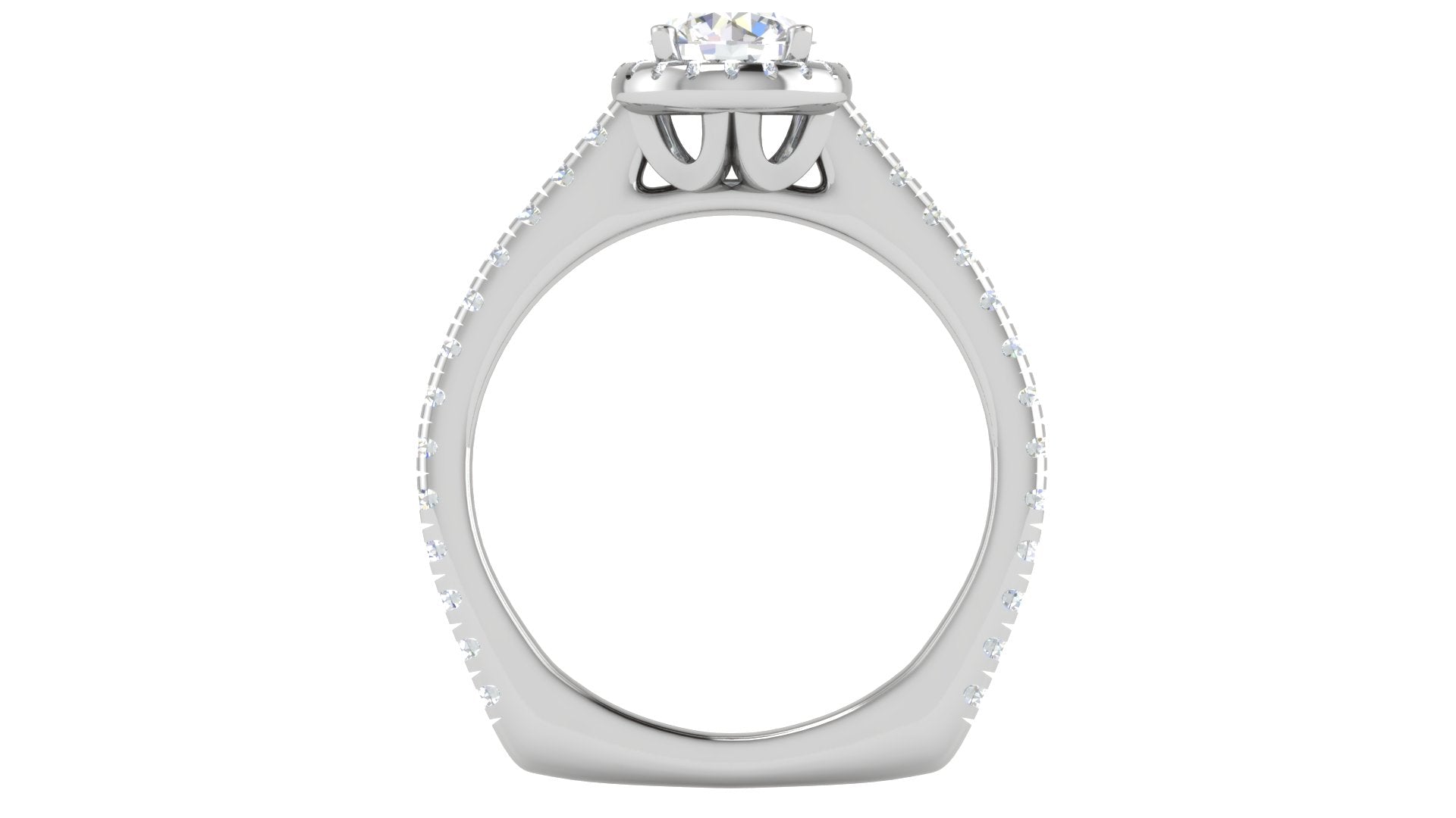 White Gold Adjustable Silver Gleaming Round Halo Pave Diamond Ring For Woman